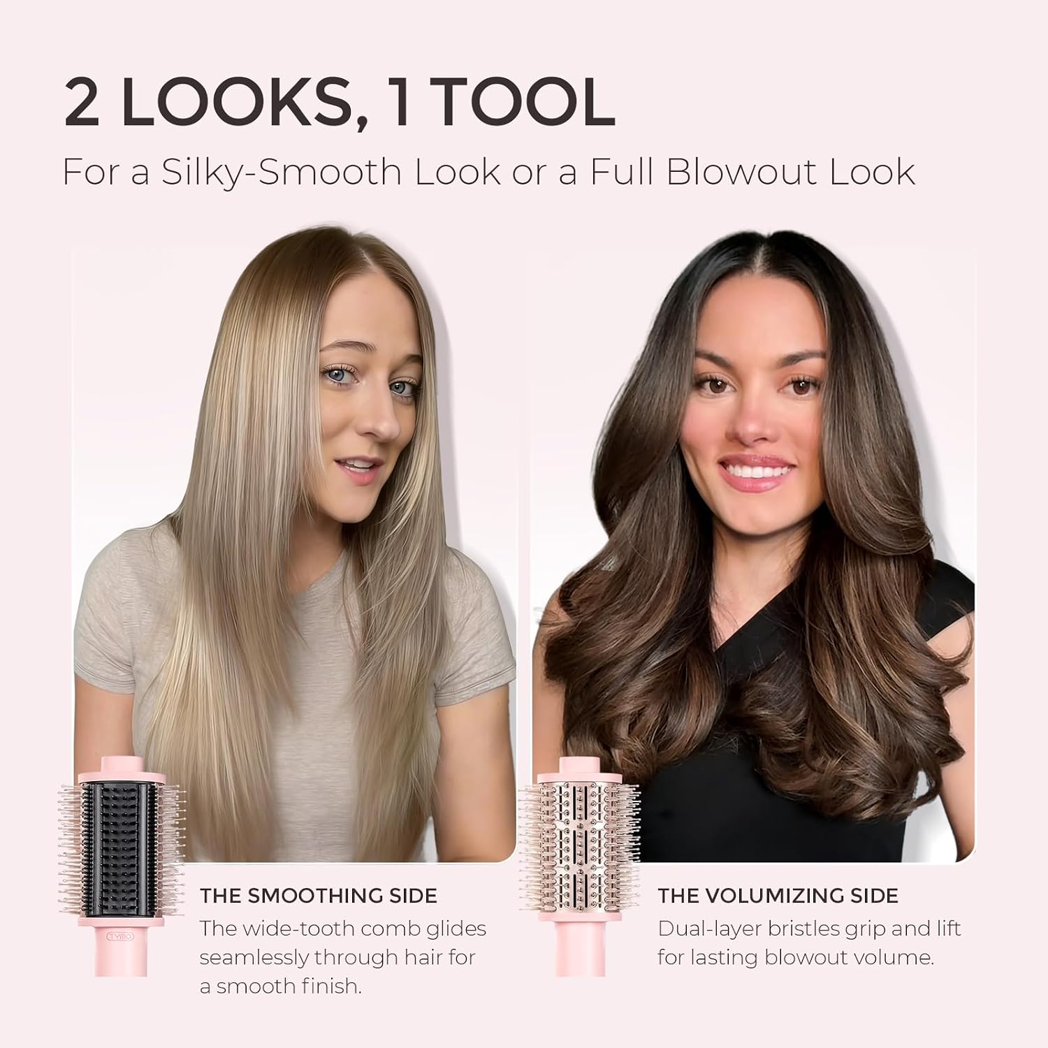 TYMO 4.0 Hair Blow Dryer Brush - Lightweight 3X Faster Drying 5-in-1 Ionic Blowout Hair Dryer Brush Adds Shine, Volume & Fullness for Smooth, Anti-Frizz Straight, Curl & Blowout Styles, Pink - pokemaTYMO 4.0 Hair Blow Dryer Brush - Lightweight 3X Faster Drying 5-in-1 Ionic Blowout Hair Dryer Brush Adds Shine, Volume & Fullness for Smooth, Anti-Frizz Straight, Curl & Blowout Styles, Pink