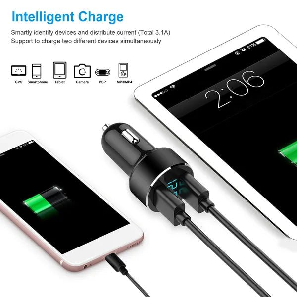 Universal 15W/3.1A Dual USB Car Charger Adapter Aluminum Alloy Fast Car Charging Adapter For IPhone XR XS Tablet PC - pokema2231f5c9b0b23c7ed4303b1d8f54c488