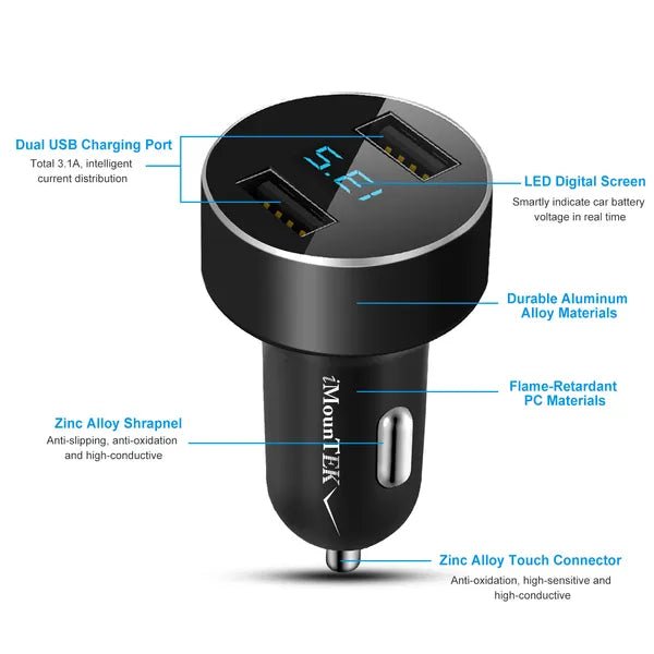 Universal 15W/3.1A Dual USB Car Charger Adapter Aluminum Alloy Fast Car Charging Adapter For IPhone XR XS Tablet PC - pokemafa36f77460c4a9fbc1761fd54e4bf3b2