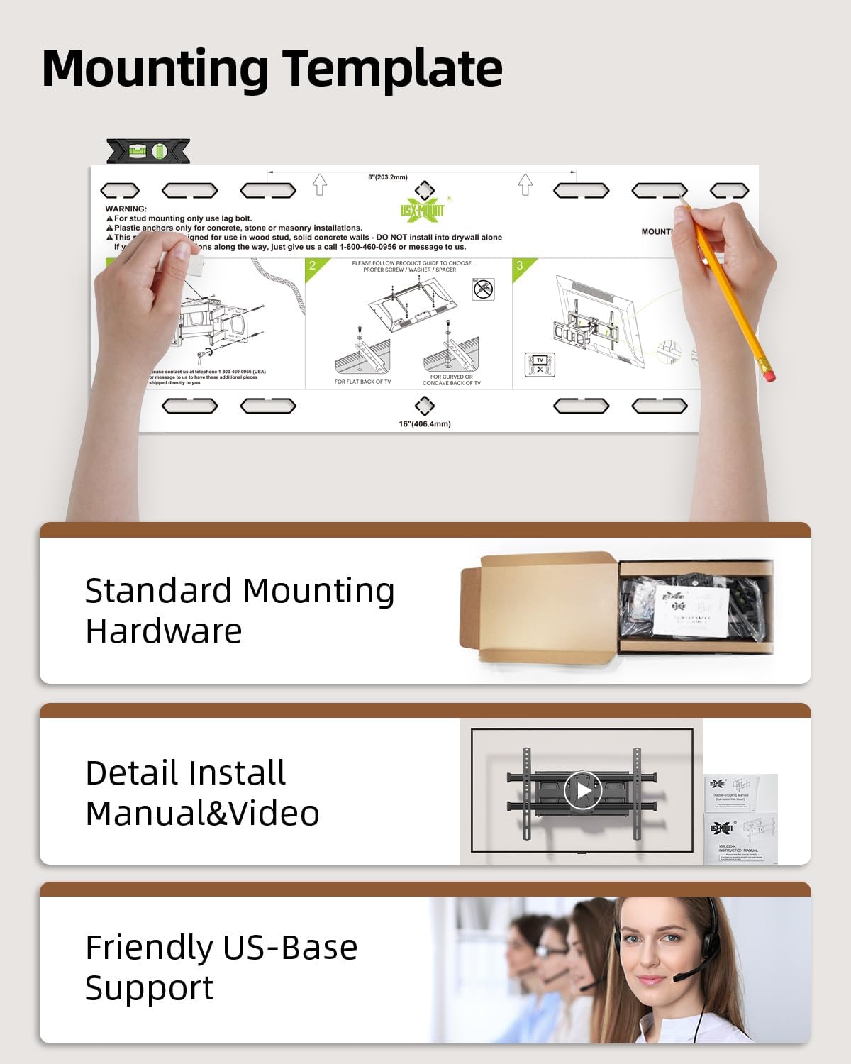 USX MOUNT Full Motion TV Wall Mount for 42"-84" TVs, Swivel and Tilt TV Mount, Wall Mount TV Bracket with Articulating 6 Arms, Max VESA 600x400mm, 120 lbs, 16" Wood Studs with Wall Drilling Template - pokemaUSX MOUNT Full Motion TV Wall Mount for 42"-84" TVs, Swivel and Tilt TV Mount, Wall Mount TV Bracket with Articulating 6 Arms, Max VESA 600x400mm, 120 lbs, 16" Wood Studs with Wall Drilling Template