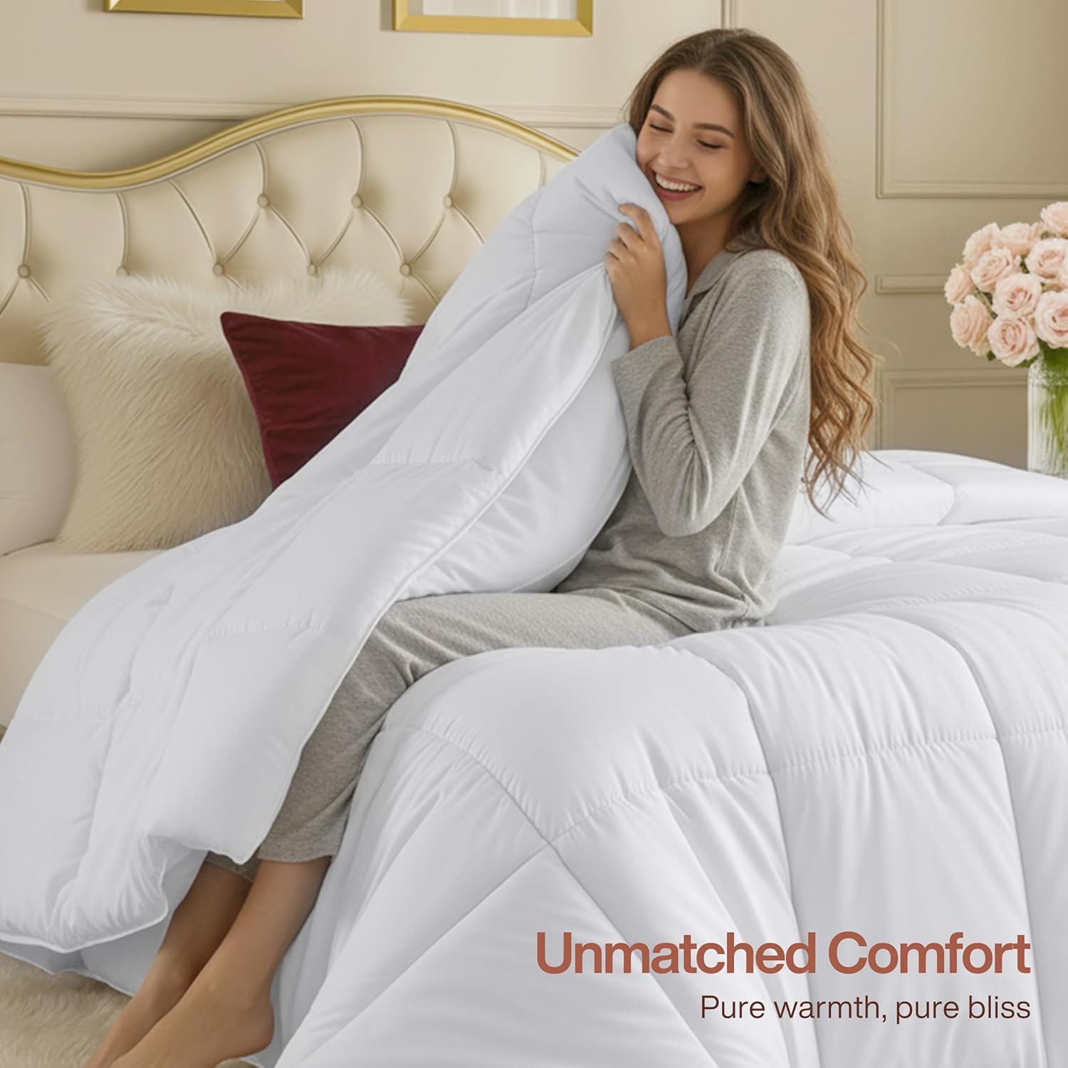 Utopia Bedding Comforters Queen Size, All Season Duvet Insert, Down Alternative Box Stitched Bed Comforter with Corner Tabs, Machine Washable (White) - pokemaUtopia Bedding Comforters Queen Size, All Season Duvet Insert, Down Alternative Box Stitched Bed Comforter with Corner Tabs, Machine Washable (White)