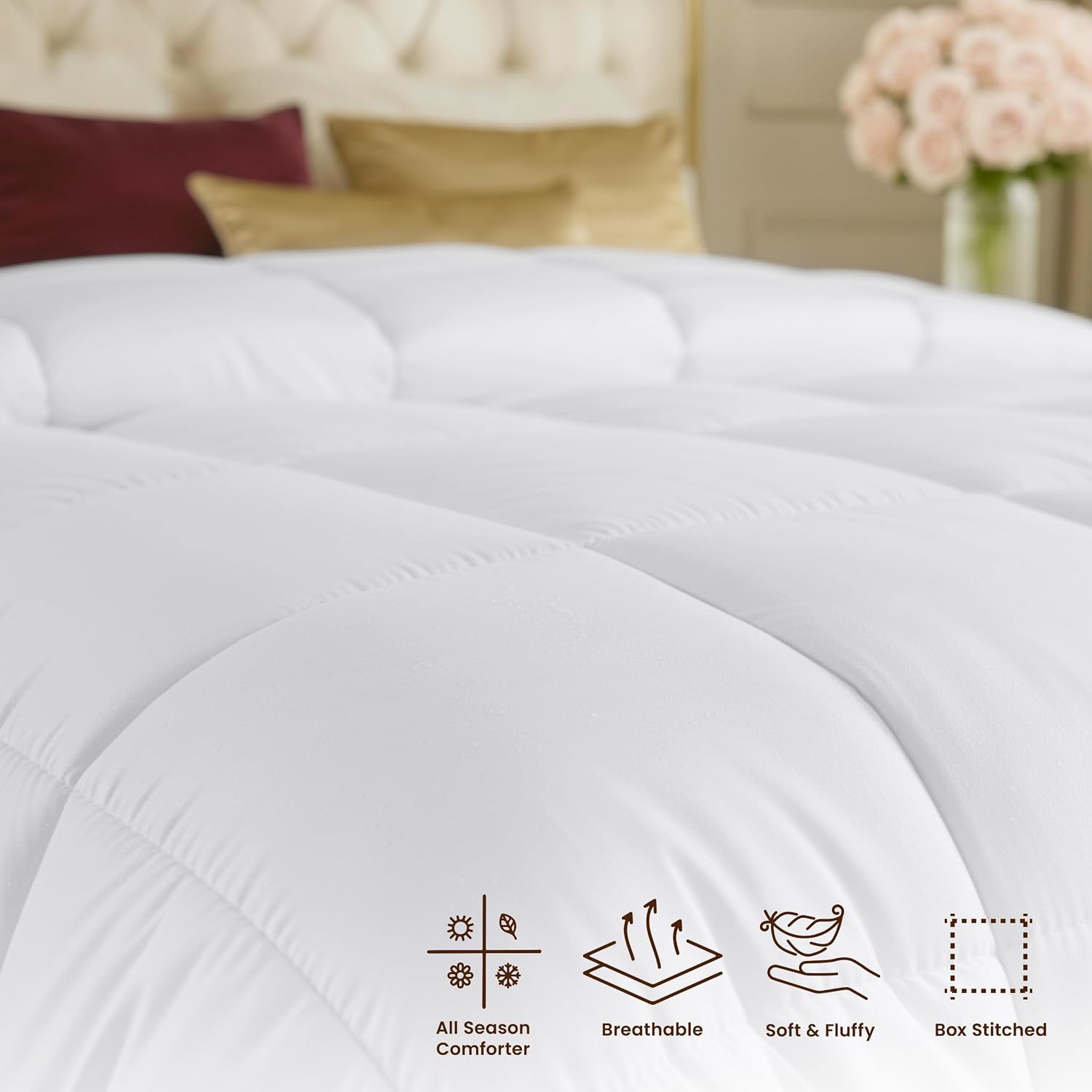 Utopia Bedding Comforters Queen Size, All Season Duvet Insert, Down Alternative Box Stitched Bed Comforter with Corner Tabs, Machine Washable (White) - pokemaUtopia Bedding Comforters Queen Size, All Season Duvet Insert, Down Alternative Box Stitched Bed Comforter with Corner Tabs, Machine Washable (White)