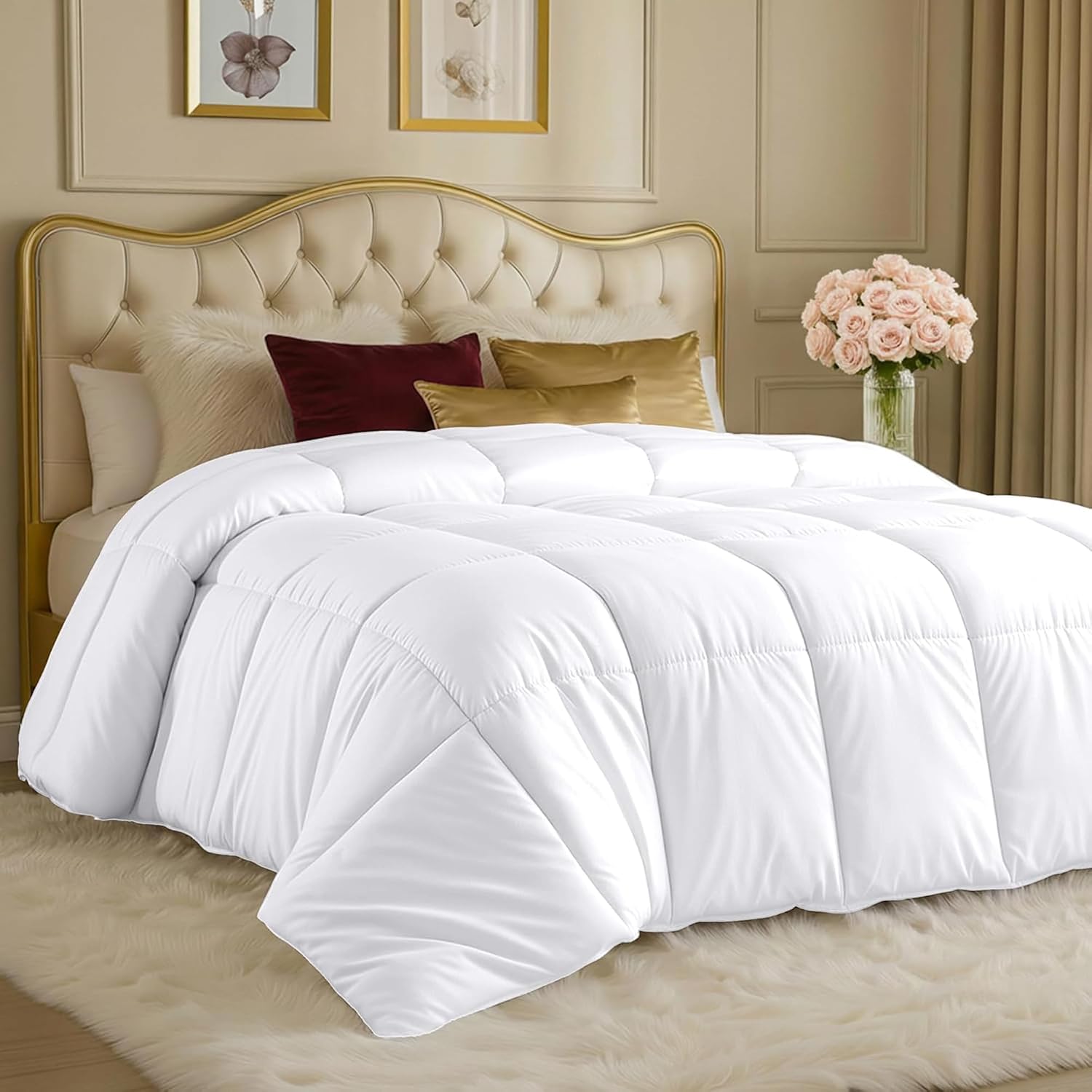 Utopia Bedding Comforters Queen Size, All Season Duvet Insert, Down Alternative Box Stitched Bed Comforter with Corner Tabs, Machine Washable (White) - pokemaUtopia Bedding Comforters Queen Size, All Season Duvet Insert, Down Alternative Box Stitched Bed Comforter with Corner Tabs, Machine Washable (White)