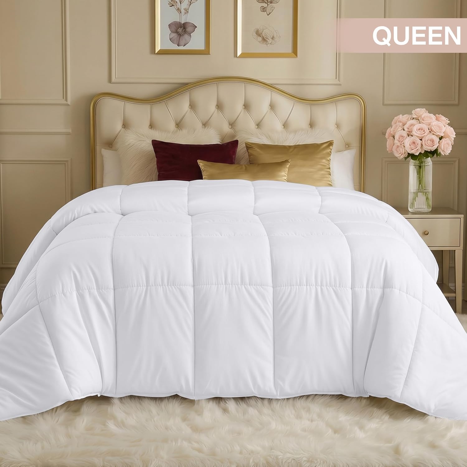 Utopia Bedding Comforters Queen Size, All Season Duvet Insert, Down Alternative Box Stitched Bed Comforter with Corner Tabs, Machine Washable (White) - pokemaUtopia Bedding Comforters Queen Size, All Season Duvet Insert, Down Alternative Box Stitched Bed Comforter with Corner Tabs, Machine Washable (White)