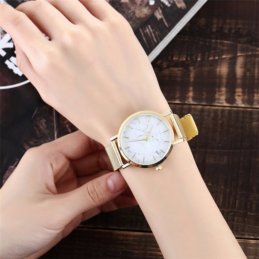 Vansvar fashion brand silver and gold mesh band creative marble wristwatch casual women quartz watches gift relogio feminino - pokemad9fb0fa053f80db0c2ee40d3900e163