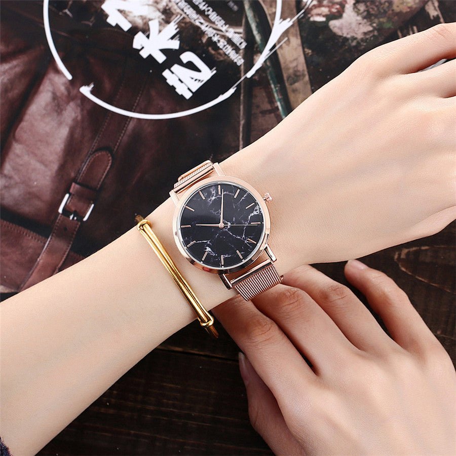 Vansvar fashion brand silver and gold mesh band creative marble wristwatch casual women quartz watches gift relogio feminino - pokema5d0a38590fefd74a10ec6417e4b3b2c7