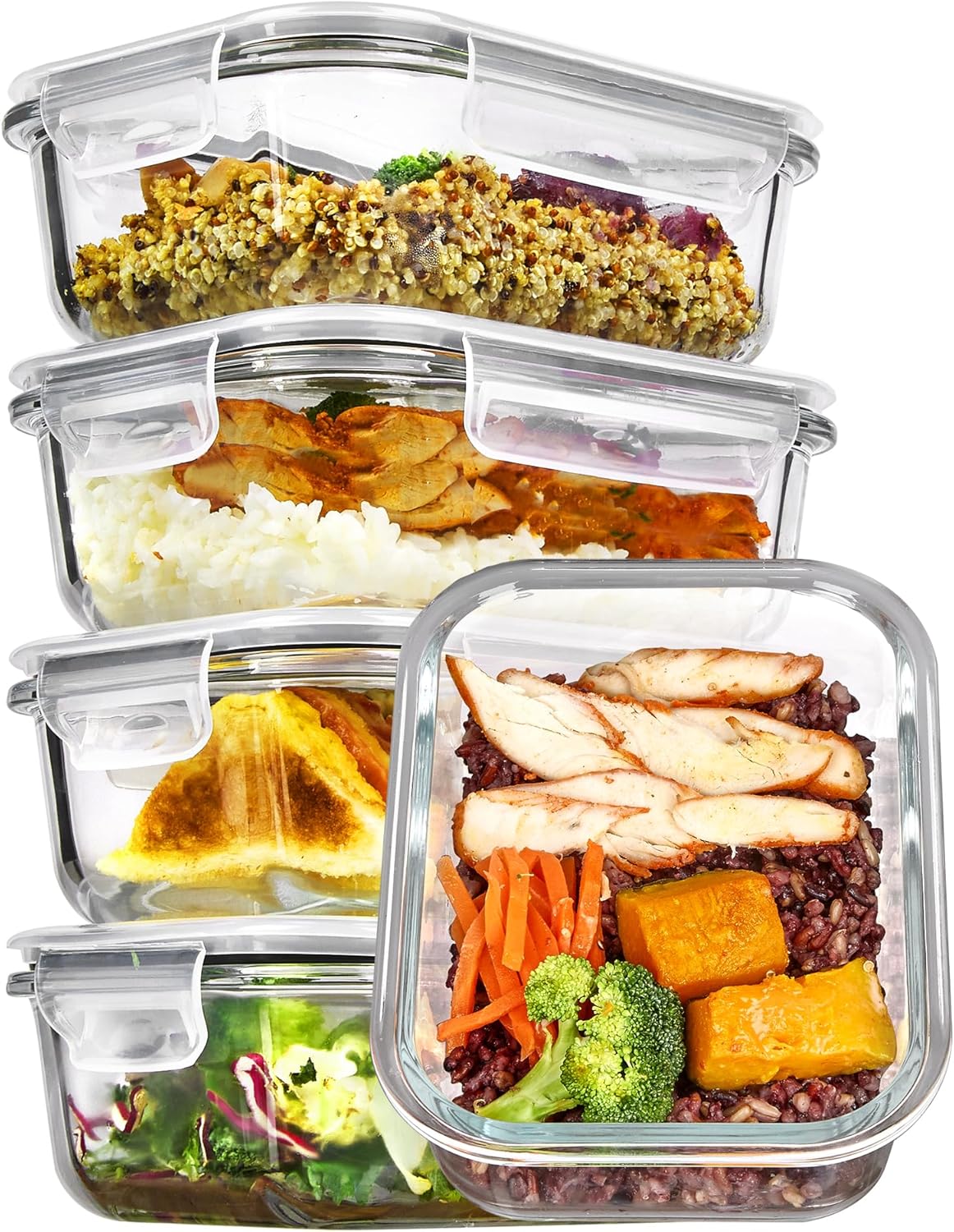 Vtopmart 5 Pack 22oz Glass Food Storage Containers with Lids, Meal Prep Containers, Airtight Lunch Bento Boxes with Snap Locking Lids for Microwave, Oven, Freezer and Dishwasher - pokemaVtopmart 5 Pack 22oz Glass Food Storage Containers with Lids, Meal Prep Containers, Airtight Lunch Bento Boxes with Snap Locking Lids for Microwave, Oven, Freezer and Dishwasher