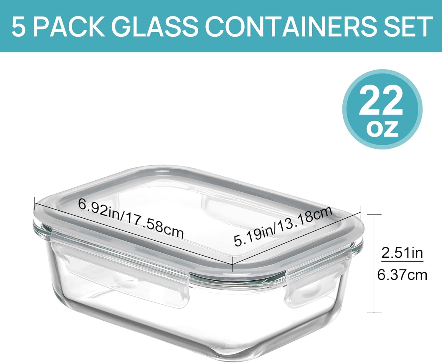 Vtopmart 5 Pack 22oz Glass Food Storage Containers with Lids, Meal Prep Containers, Airtight Lunch Bento Boxes with Snap Locking Lids for Microwave, Oven, Freezer and Dishwasher - pokemaVtopmart 5 Pack 22oz Glass Food Storage Containers with Lids, Meal Prep Containers, Airtight Lunch Bento Boxes with Snap Locking Lids for Microwave, Oven, Freezer and Dishwasher