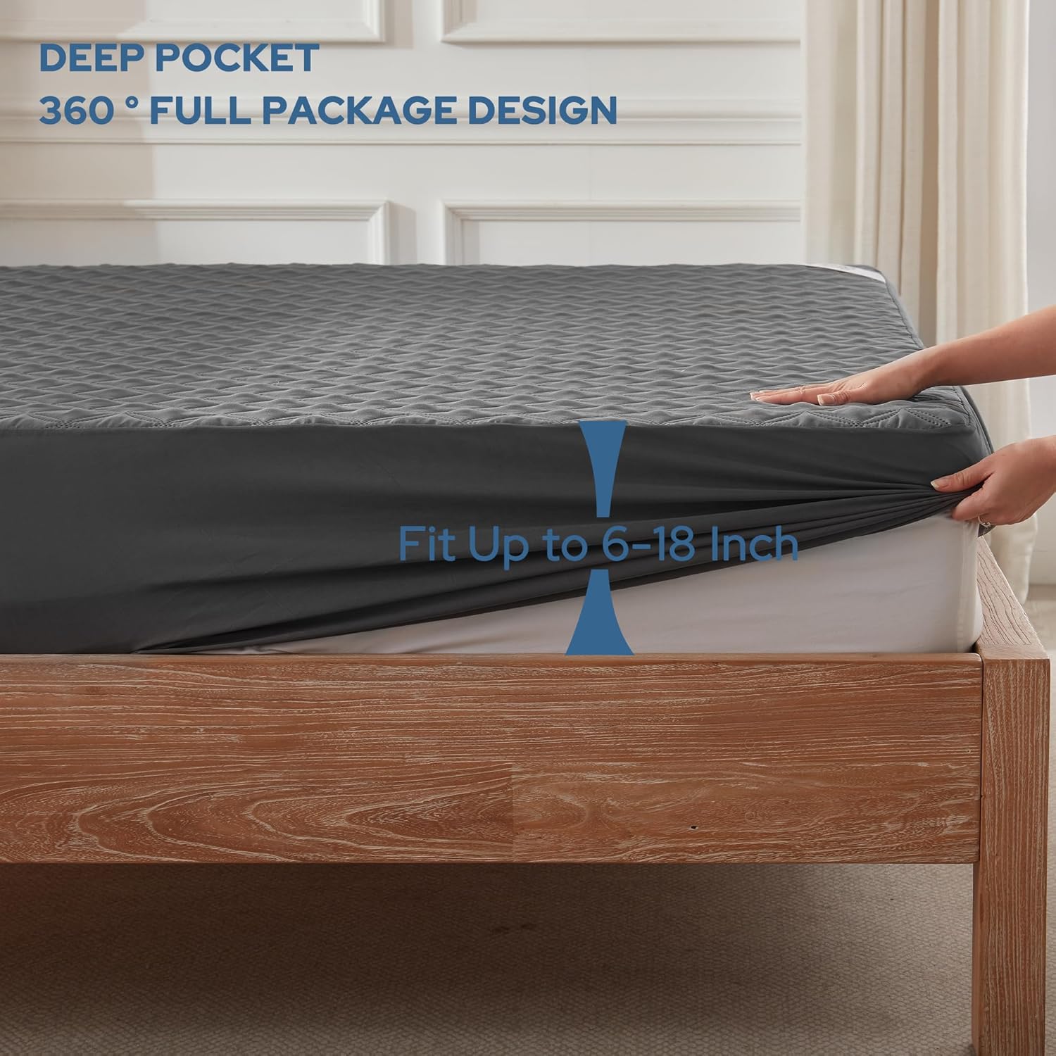 Waterproof Mattress Protector, Noiseless Queen Size Mattress Pad with Deep Pocket Fitted Up to 6"-21", Soft & Breathable Dirt-Proof Bed Mattress Cover Washable for Home, Bedroom, Hotel (Gray) - pokemaWaterproof Mattress Protector, Noiseless Queen Size Mattress Pad with Deep Pocket Fitted Up to 6"-21", Soft & Breathable Dirt-Proof Bed Mattress Cover Washable for Home, Bedroom, Hotel (Gray)