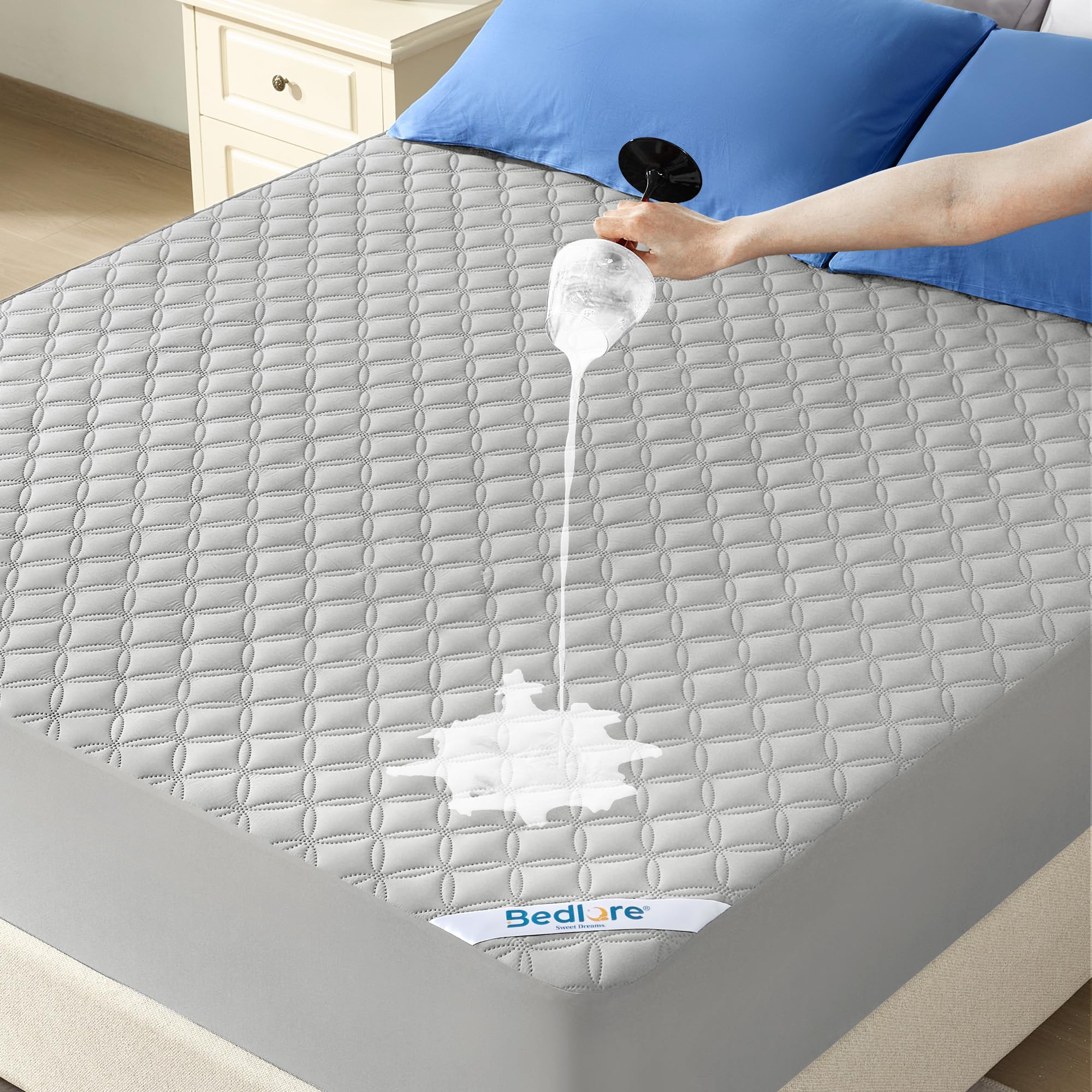Waterproof Mattress Protector, Noiseless Queen Size Mattress Pad with Deep Pocket Fitted Up to 6"-21", Soft & Breathable Dirt-Proof Bed Mattress Cover Washable for Home, Bedroom, Hotel (Gray) - pokemaWaterproof Mattress Protector, Noiseless Queen Size Mattress Pad with Deep Pocket Fitted Up to 6"-21", Soft & Breathable Dirt-Proof Bed Mattress Cover Washable for Home, Bedroom, Hotel (Gray)