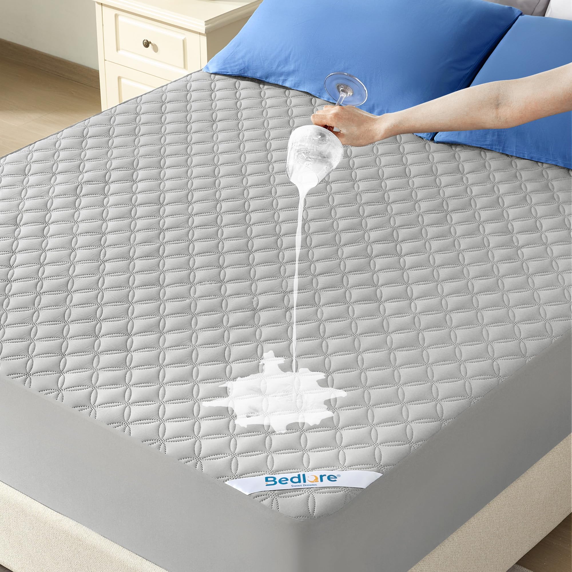 Waterproof Mattress Protector, Noiseless Queen Size Mattress Pad with Deep Pocket Fitted Up to 6"-21", Soft & Breathable Dirt-Proof Bed Mattress Cover Washable for Home, Bedroom, Hotel (Gray) - pokemaWaterproof Mattress Protector, Noiseless Queen Size Mattress Pad with Deep Pocket Fitted Up to 6"-21", Soft & Breathable Dirt-Proof Bed Mattress Cover Washable for Home, Bedroom, Hotel (Gray)