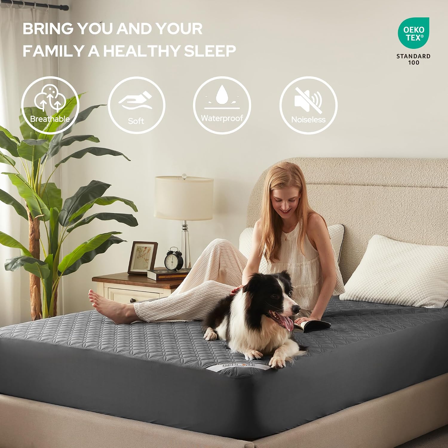 Waterproof Mattress Protector, Noiseless Queen Size Mattress Pad with Deep Pocket Fitted Up to 6"-21", Soft & Breathable Dirt-Proof Bed Mattress Cover Washable for Home, Bedroom, Hotel (Gray) - pokemaWaterproof Mattress Protector, Noiseless Queen Size Mattress Pad with Deep Pocket Fitted Up to 6"-21", Soft & Breathable Dirt-Proof Bed Mattress Cover Washable for Home, Bedroom, Hotel (Gray)