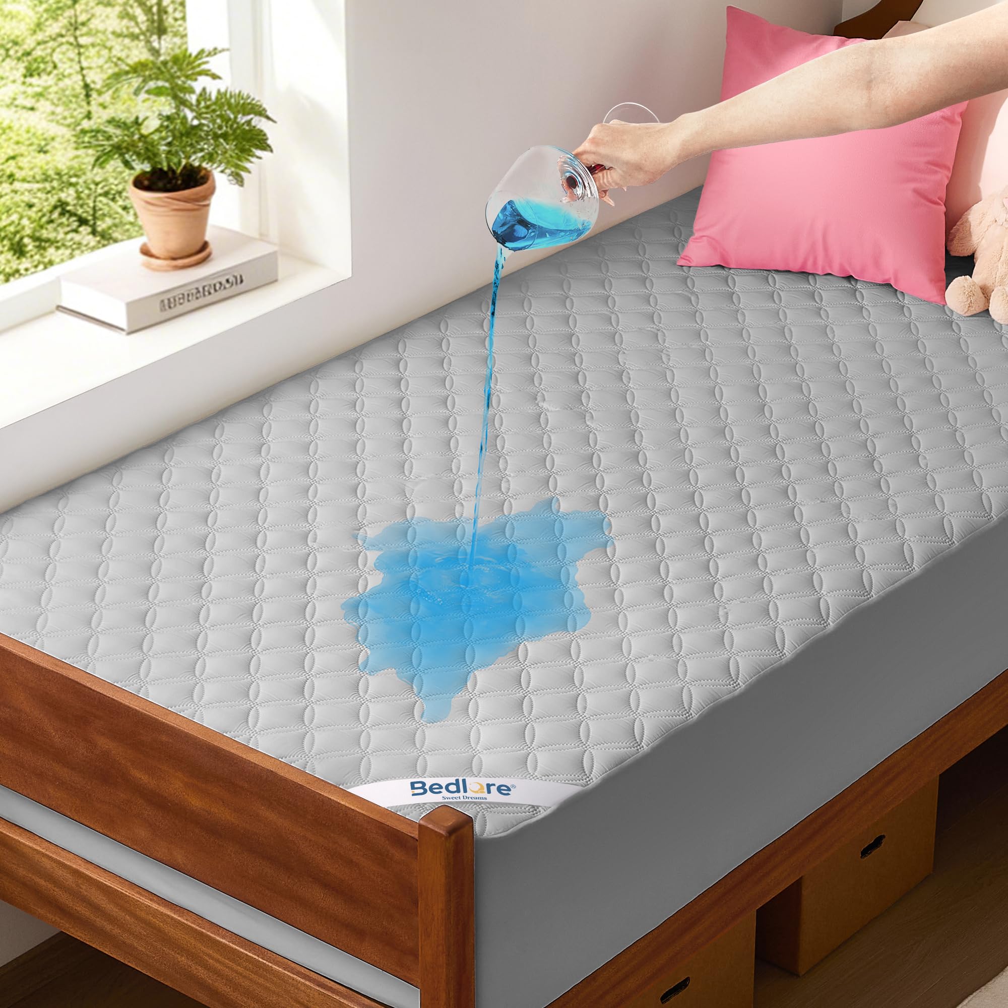 Waterproof Mattress Protector, Noiseless Queen Size Mattress Pad with Deep Pocket Fitted Up to 6"-21", Soft & Breathable Dirt-Proof Bed Mattress Cover Washable for Home, Bedroom, Hotel (Gray) - pokemaWaterproof Mattress Protector, Noiseless Queen Size Mattress Pad with Deep Pocket Fitted Up to 6"-21", Soft & Breathable Dirt-Proof Bed Mattress Cover Washable for Home, Bedroom, Hotel (Gray)