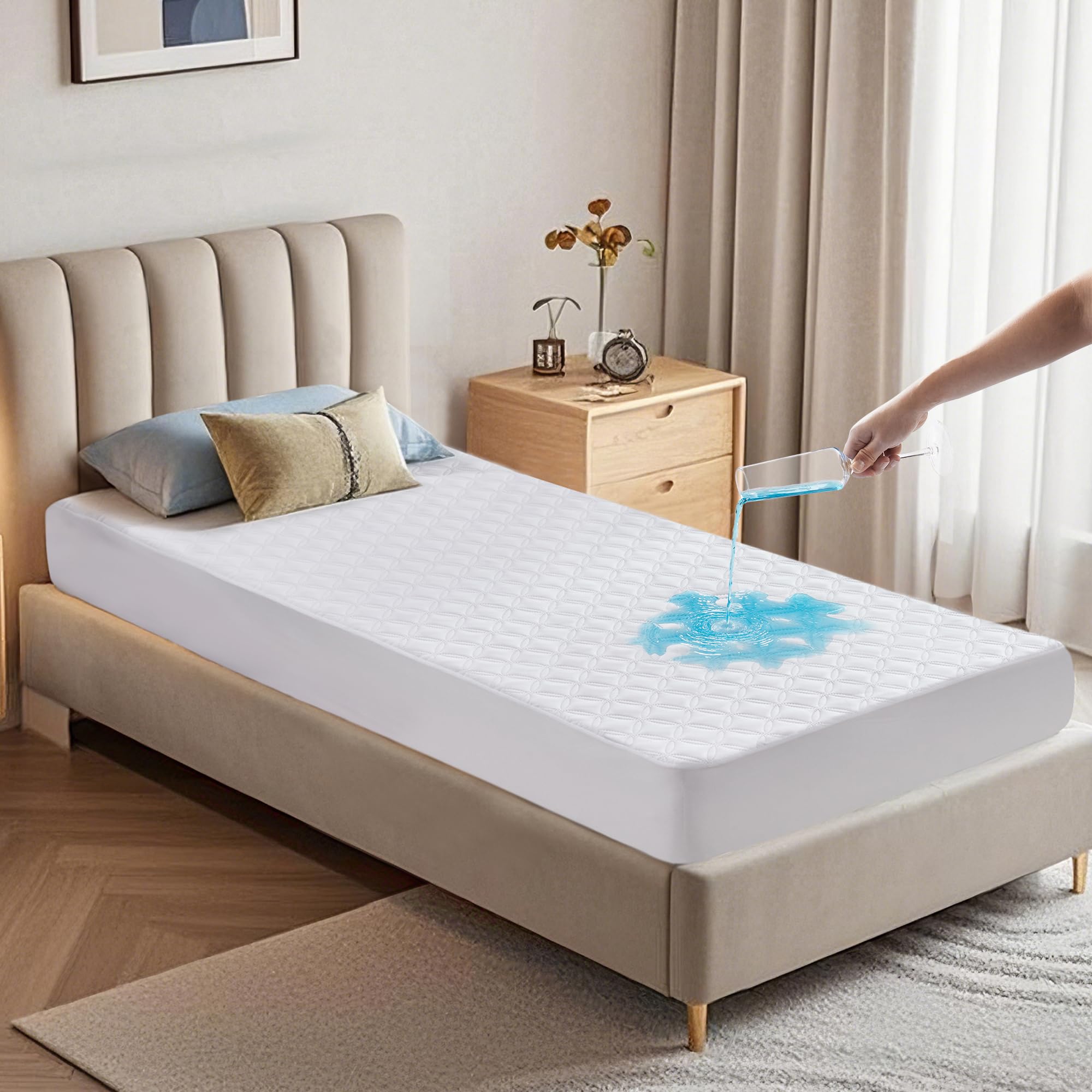 Waterproof Mattress Protector, Noiseless Queen Size Mattress Pad with Deep Pocket Fitted Up to 6"-21", Soft & Breathable Dirt-Proof Bed Mattress Cover Washable for Home, Bedroom, Hotel (Gray) - pokemaWaterproof Mattress Protector, Noiseless Queen Size Mattress Pad with Deep Pocket Fitted Up to 6"-21", Soft & Breathable Dirt-Proof Bed Mattress Cover Washable for Home, Bedroom, Hotel (Gray)