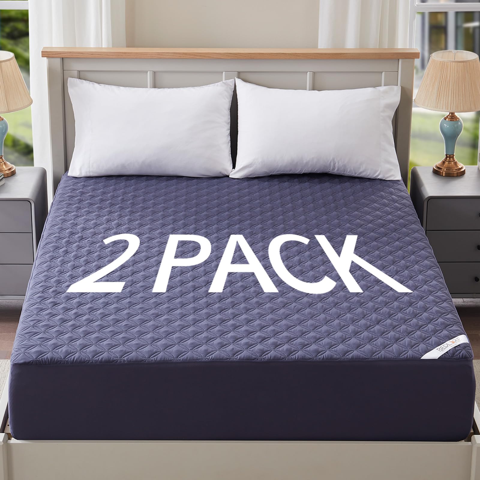 Waterproof Mattress Protector, Noiseless Queen Size Mattress Pad with Deep Pocket Fitted Up to 6"-21", Soft & Breathable Dirt-Proof Bed Mattress Cover Washable for Home, Bedroom, Hotel (Gray) - pokemaWaterproof Mattress Protector, Noiseless Queen Size Mattress Pad with Deep Pocket Fitted Up to 6"-21", Soft & Breathable Dirt-Proof Bed Mattress Cover Washable for Home, Bedroom, Hotel (Gray)
