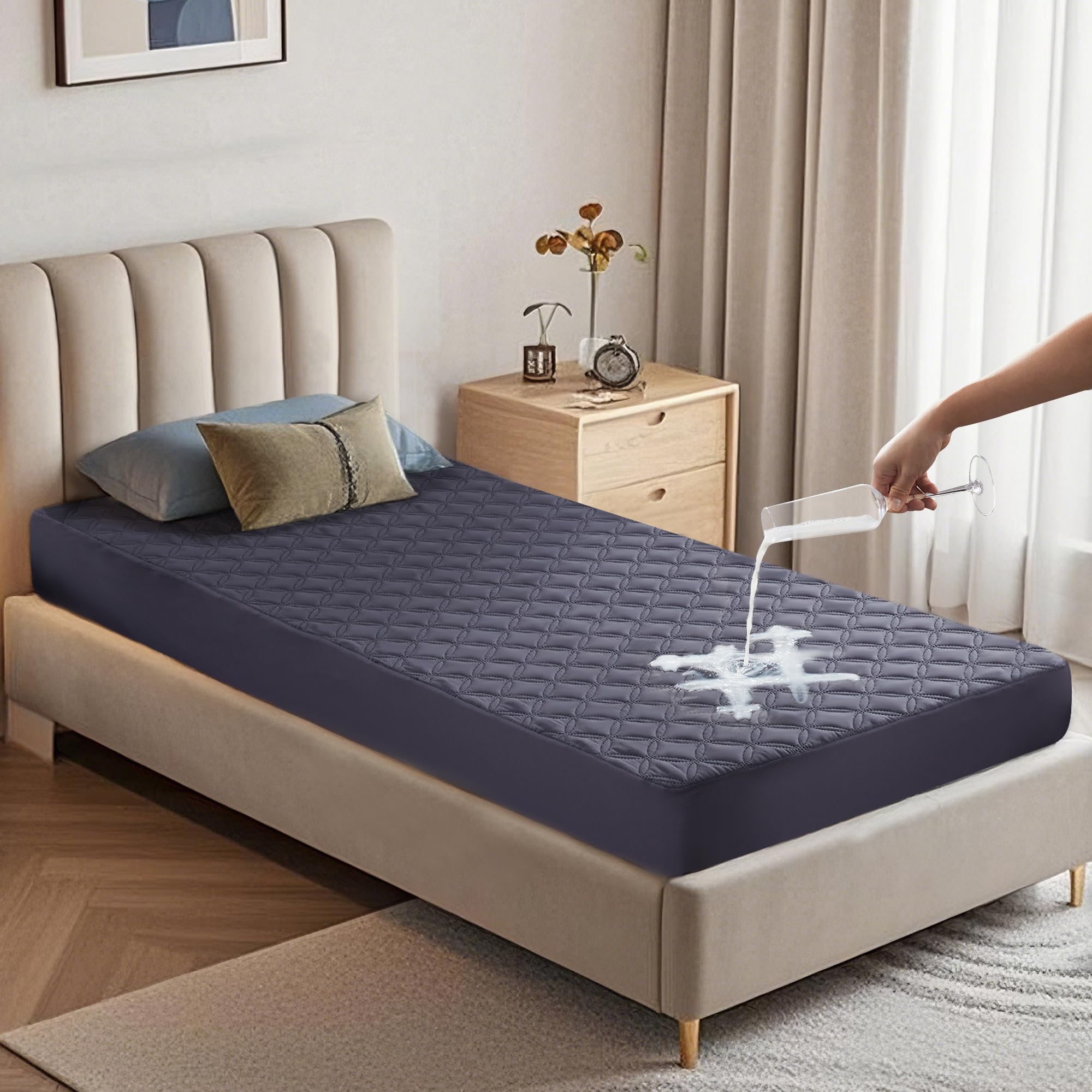 Waterproof Mattress Protector, Noiseless Queen Size Mattress Pad with Deep Pocket Fitted Up to 6"-21", Soft & Breathable Dirt-Proof Bed Mattress Cover Washable for Home, Bedroom, Hotel (Gray) - pokemaWaterproof Mattress Protector, Noiseless Queen Size Mattress Pad with Deep Pocket Fitted Up to 6"-21", Soft & Breathable Dirt-Proof Bed Mattress Cover Washable for Home, Bedroom, Hotel (Gray)