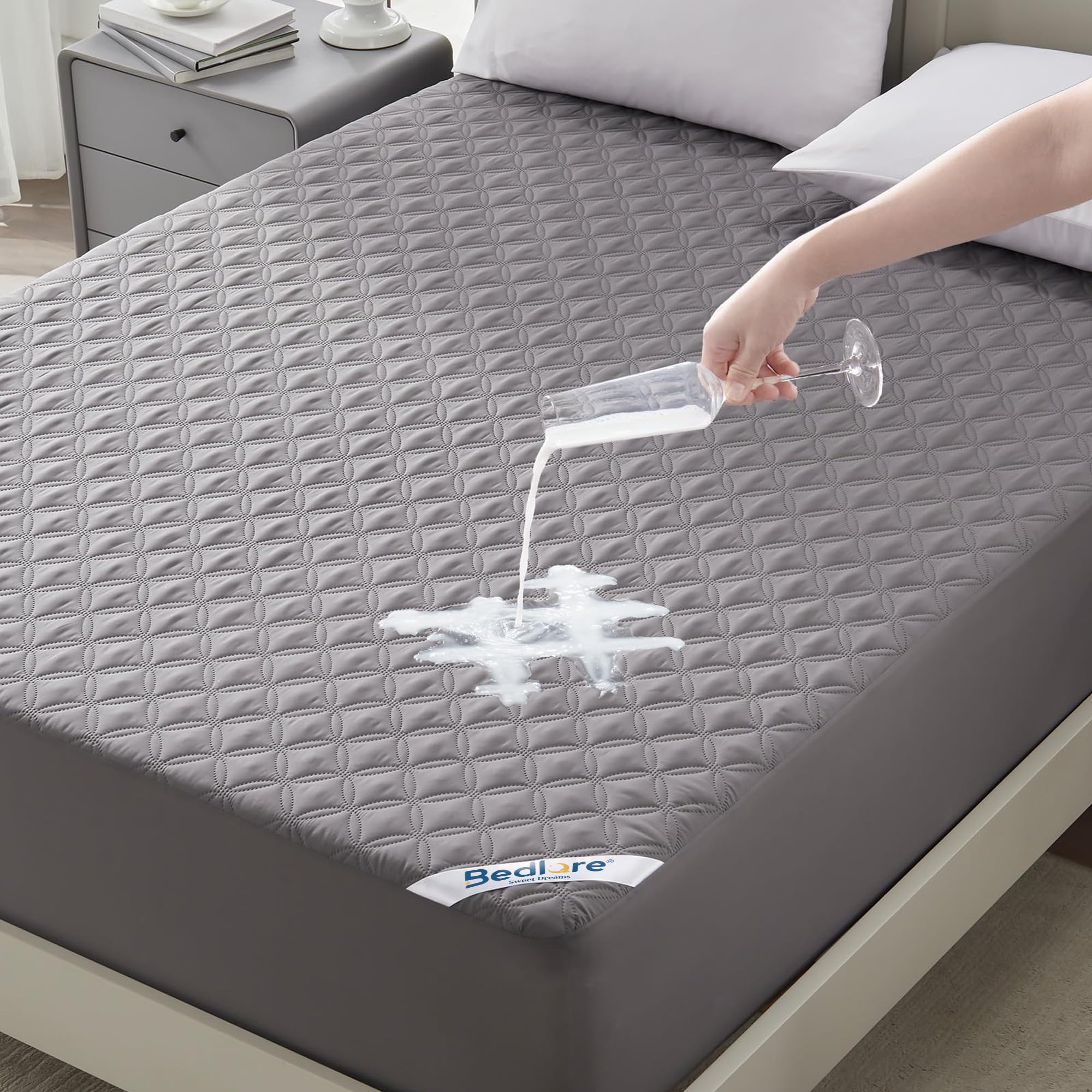 Waterproof Mattress Protector, Noiseless Queen Size Mattress Pad with Deep Pocket Fitted Up to 6"-21", Soft & Breathable Dirt-Proof Bed Mattress Cover Washable for Home, Bedroom, Hotel (Gray) - pokemaWaterproof Mattress Protector, Noiseless Queen Size Mattress Pad with Deep Pocket Fitted Up to 6"-21", Soft & Breathable Dirt-Proof Bed Mattress Cover Washable for Home, Bedroom, Hotel (Gray)