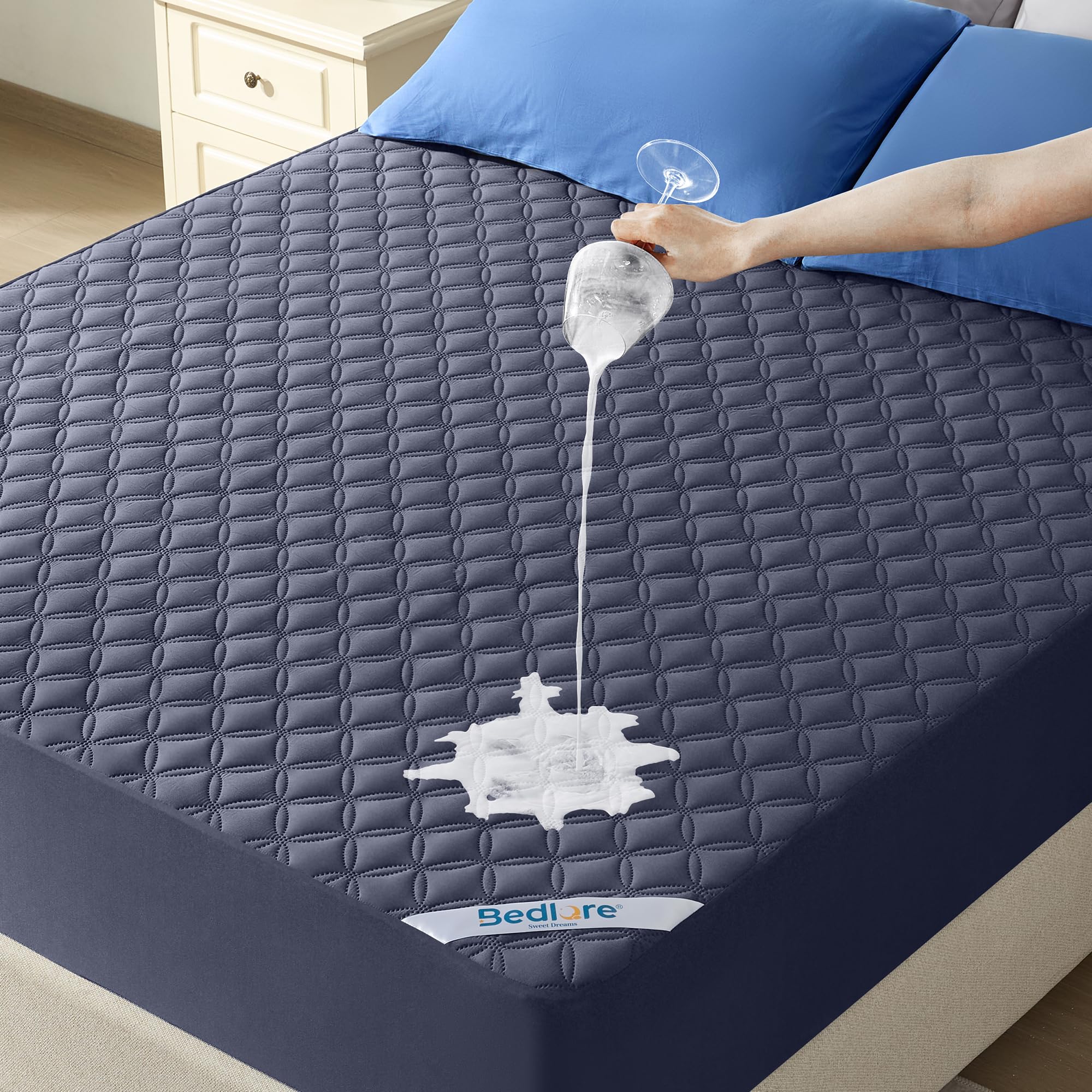 Waterproof Mattress Protector, Noiseless Queen Size Mattress Pad with Deep Pocket Fitted Up to 6"-21", Soft & Breathable Dirt-Proof Bed Mattress Cover Washable for Home, Bedroom, Hotel (Gray) - pokemaWaterproof Mattress Protector, Noiseless Queen Size Mattress Pad with Deep Pocket Fitted Up to 6"-21", Soft & Breathable Dirt-Proof Bed Mattress Cover Washable for Home, Bedroom, Hotel (Gray)