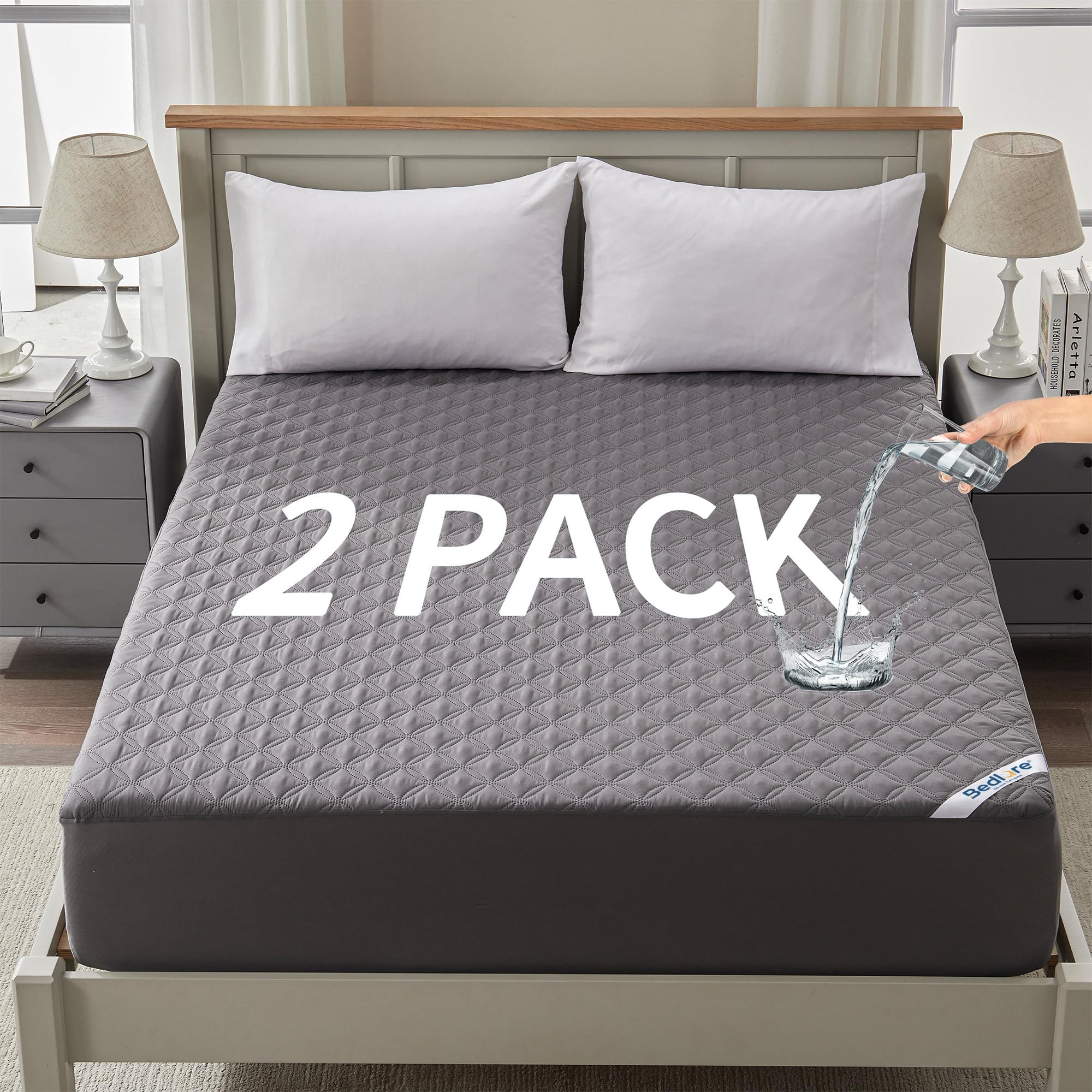 Waterproof Mattress Protector, Noiseless Queen Size Mattress Pad with Deep Pocket Fitted Up to 6"-21", Soft & Breathable Dirt-Proof Bed Mattress Cover Washable for Home, Bedroom, Hotel (Gray) - pokemaWaterproof Mattress Protector, Noiseless Queen Size Mattress Pad with Deep Pocket Fitted Up to 6"-21", Soft & Breathable Dirt-Proof Bed Mattress Cover Washable for Home, Bedroom, Hotel (Gray)