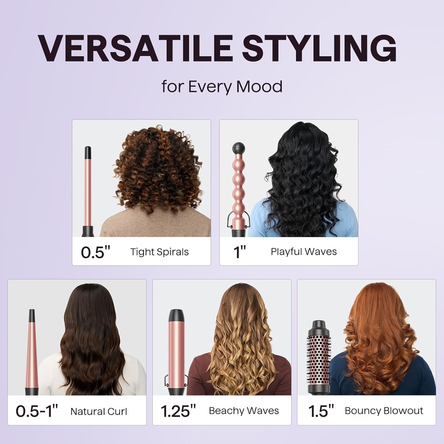 Wavytalk 5 in 1 Curling Wand Set, Curling Iron Set with Thermal Brush and 4 Interchangeable Anti-Frizz Ceramic Barrels (0.5”-1.25”), Dual Voltage Hair Curler with Less Heat Damage, Instant Heat Up, Rose Gold - pokemaWavytalk 5 in 1 Curling Wand Set, Curling Iron Set with Thermal Brush and 4 Interchangeable Anti-Frizz Ceramic Barrels (0.5”-1.25”), Dual Voltage Hair Curler with Less Heat Damage, Instant Heat Up, Rose Gold