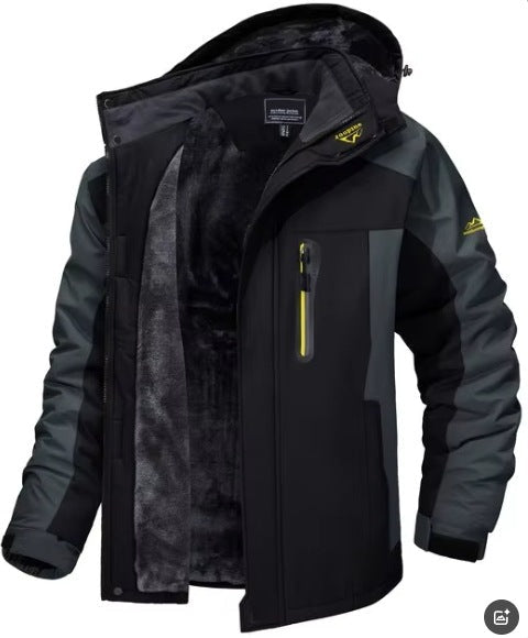 Winter Hooded Jacket Fashion Casual Warm Fleece Coat Windproof Rainproof Parka Windbreaker Men's Top - pokema49a748488c32a6aa901debf8a38d0032
