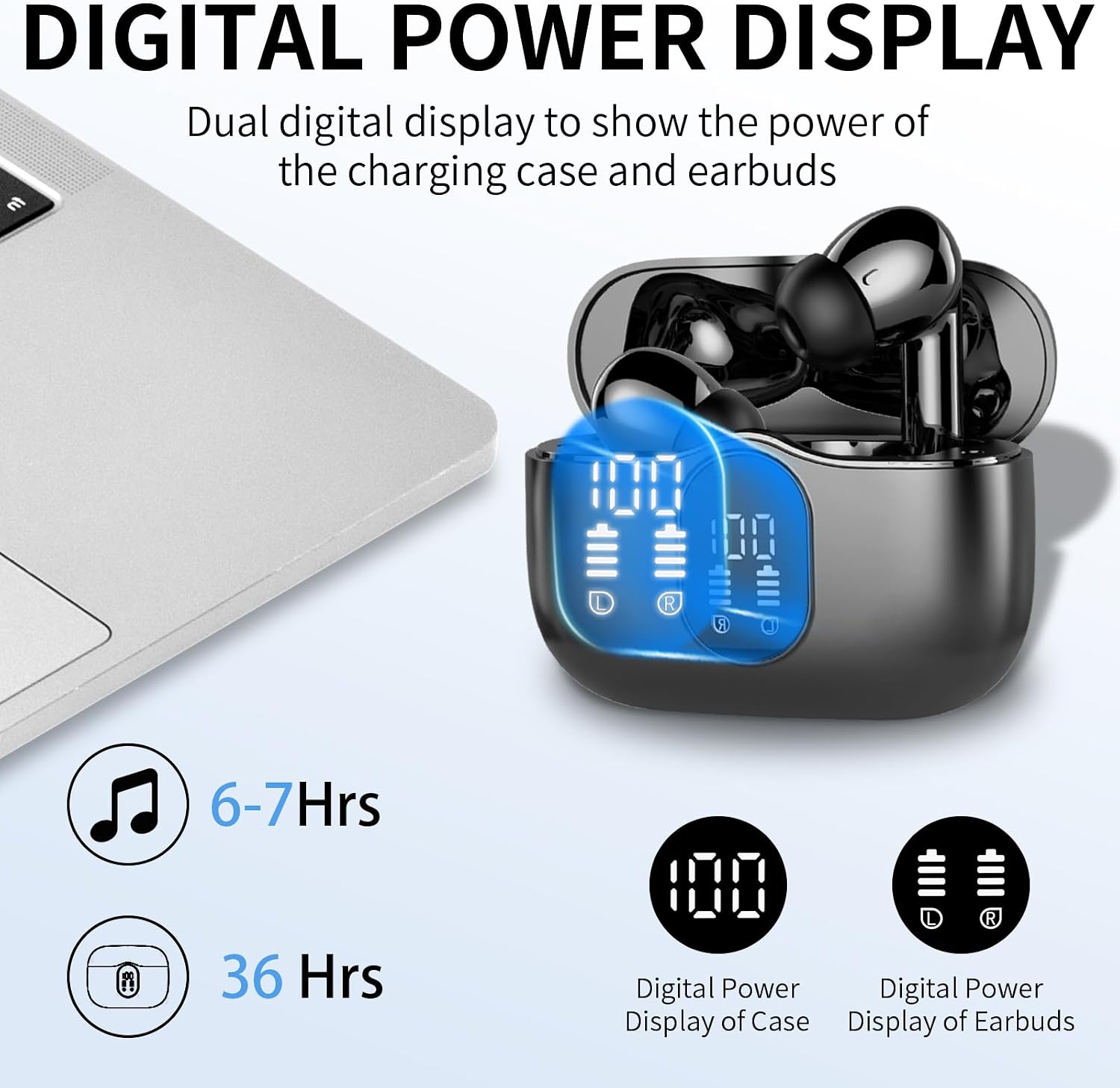 Wireless Earbuds, Bluetooth Headphones 5.4 HiFi Stereo, Wireless Earphones with ENC Noise Cancelling Mic, IP7 Waterproof in Ear Headphones, LED Digital Display Ear Buds, Touch Control, Black - pokemaWireless Earbuds, Bluetooth Headphones 5.4 HiFi Stereo, Wireless Earphones with ENC Noise Cancelling Mic, IP7 Waterproof in Ear Headphones, LED Digital Display Ear Buds, Touch Control, Black