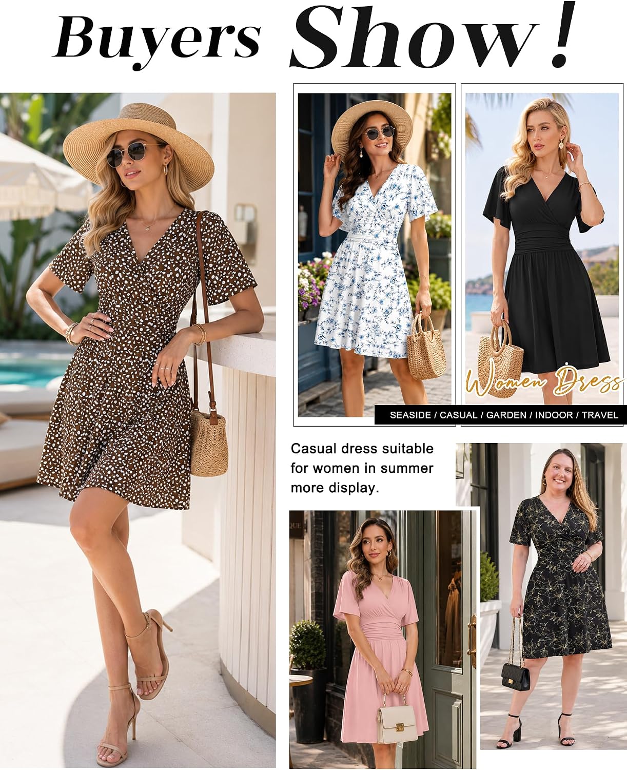 WNEEDU Robe d'été 2026 pour femme avec col en V, coupe trapèze, longueur genou, robe d'été décontractée avec poches - pokemaWNEEDU Robe d'été 2026 pour femme avec col en V, coupe trapèze, longueur genou, robe d'été décontractée avec poches