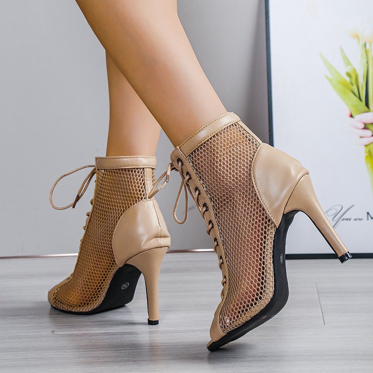 Women Fashion European American Lace Up Mesh Peep Toe High Heel Sandals Stiletto Heel Cool Boots Lace Up Jazz Dance Shoes For Women - pokema5a4695d271326a78fe0eea659d309672