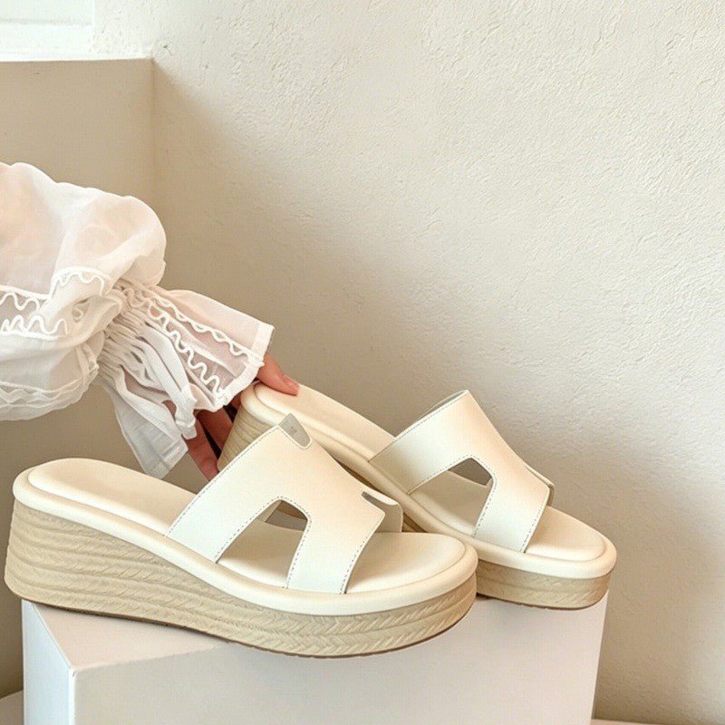 Women Summer New Wedge Platform Thick Sole Slippers Soft Leather Wedge Casual Slide Sandals For Outdoor Wear - pokema96f2f48e3cd72d7f89dbfa4e33c2abfa