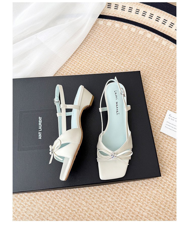 Women's 2026 Summer New French Fashion Versatile OneStrap Rhinestone Bow SquareToe OpenToe Elegant Outdoor Sandals - pokema1ad2233f80b6f8e8ccc624e69b6189b3