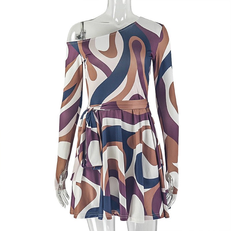 Women's Elegant Lightweight A-line Dress With A Print And Raglan Sleeves - pokemab435e88961fe6f413ae432d09a127d87