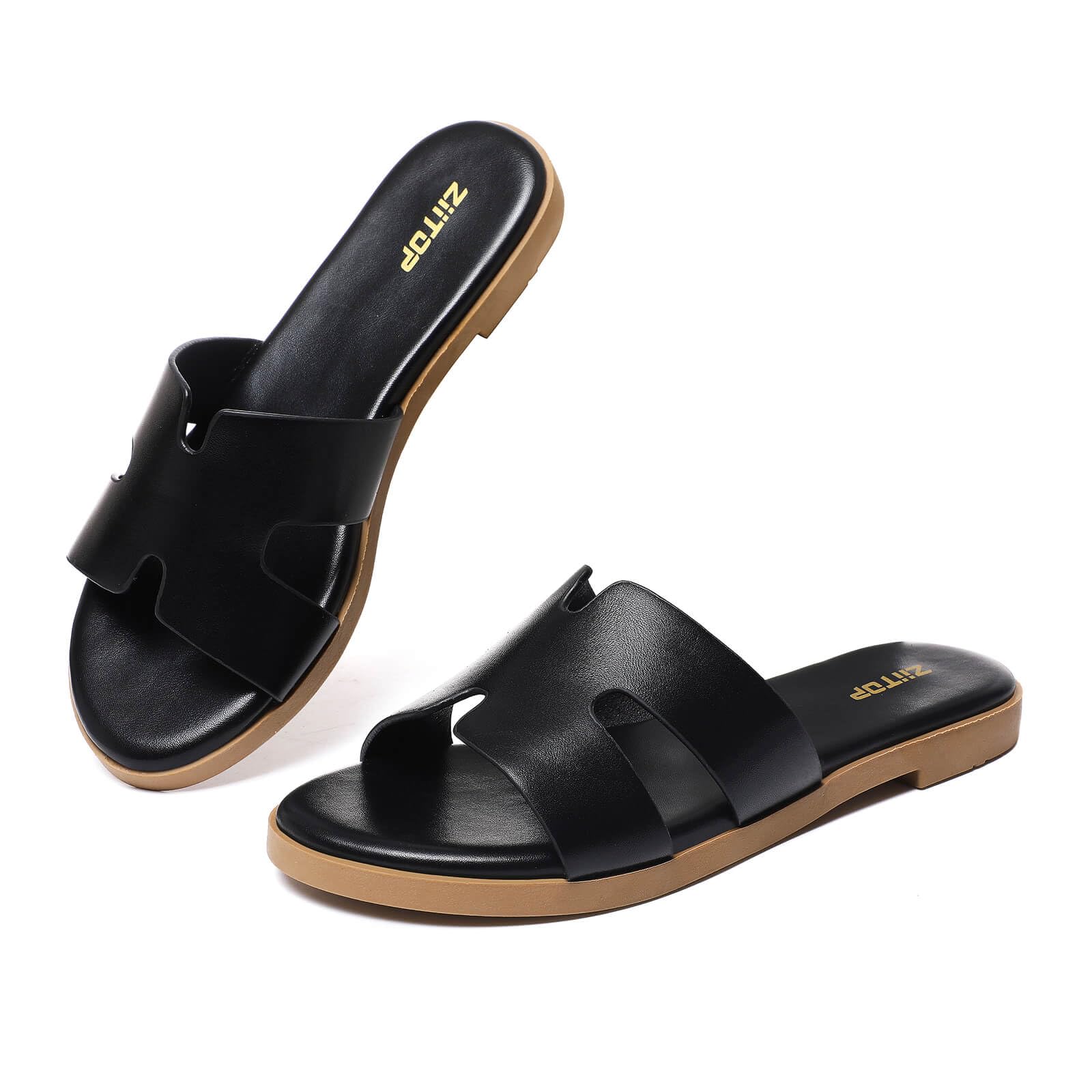 Women's Flat Sandals Fashion Ladies Slide Sandals Comfortable Slip On Leather Slippers for Casual Dressy Summer - pokemaWomen's Flat Sandals Fashion Ladies Slide Sandals Comfortable Slip On Leather Slippers for Casual Dressy Summer