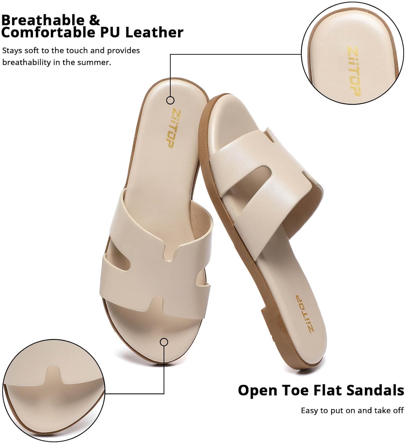 Women's Flat Sandals Fashion Ladies Slide Sandals Comfortable Slip On Leather Slippers for Casual Dressy Summer - pokemaWomen's Flat Sandals Fashion Ladies Slide Sandals Comfortable Slip On Leather Slippers for Casual Dressy Summer