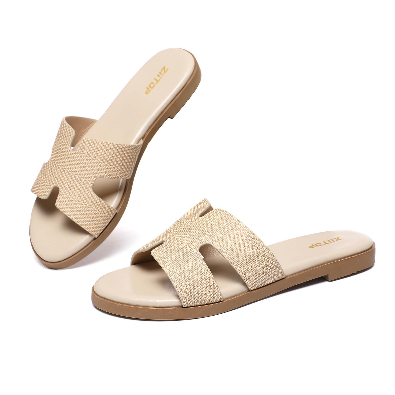Women's Flat Sandals Fashion Ladies Slide Sandals Comfortable Slip On Leather Slippers for Casual Dressy Summer - pokemaWomen's Flat Sandals Fashion Ladies Slide Sandals Comfortable Slip On Leather Slippers for Casual Dressy Summer