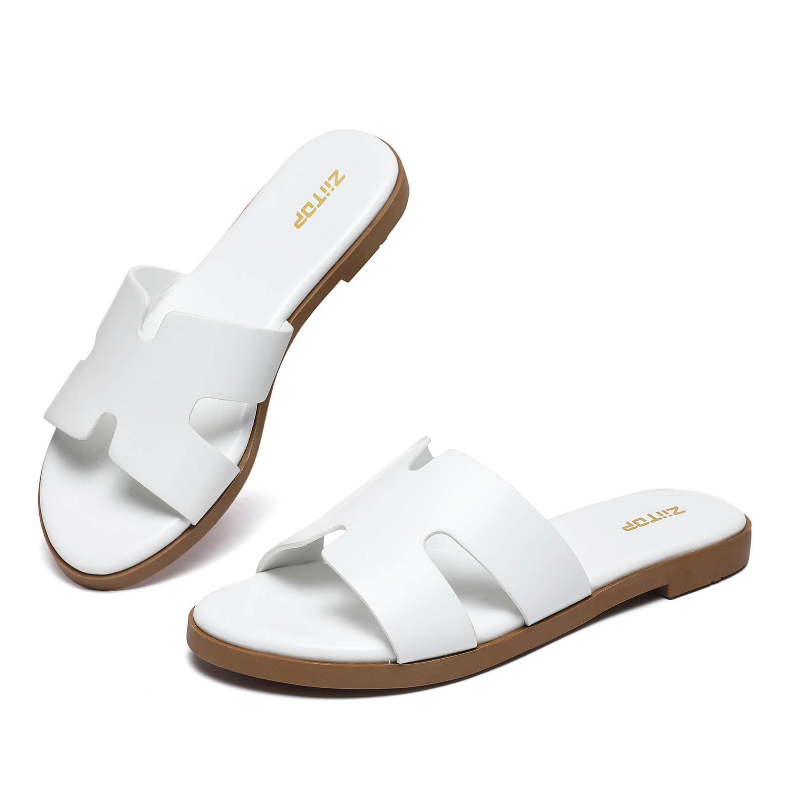Women's Flat Sandals Fashion Ladies Slide Sandals Comfortable Slip On Leather Slippers for Casual Dressy Summer - pokemaWomen's Flat Sandals Fashion Ladies Slide Sandals Comfortable Slip On Leather Slippers for Casual Dressy Summer