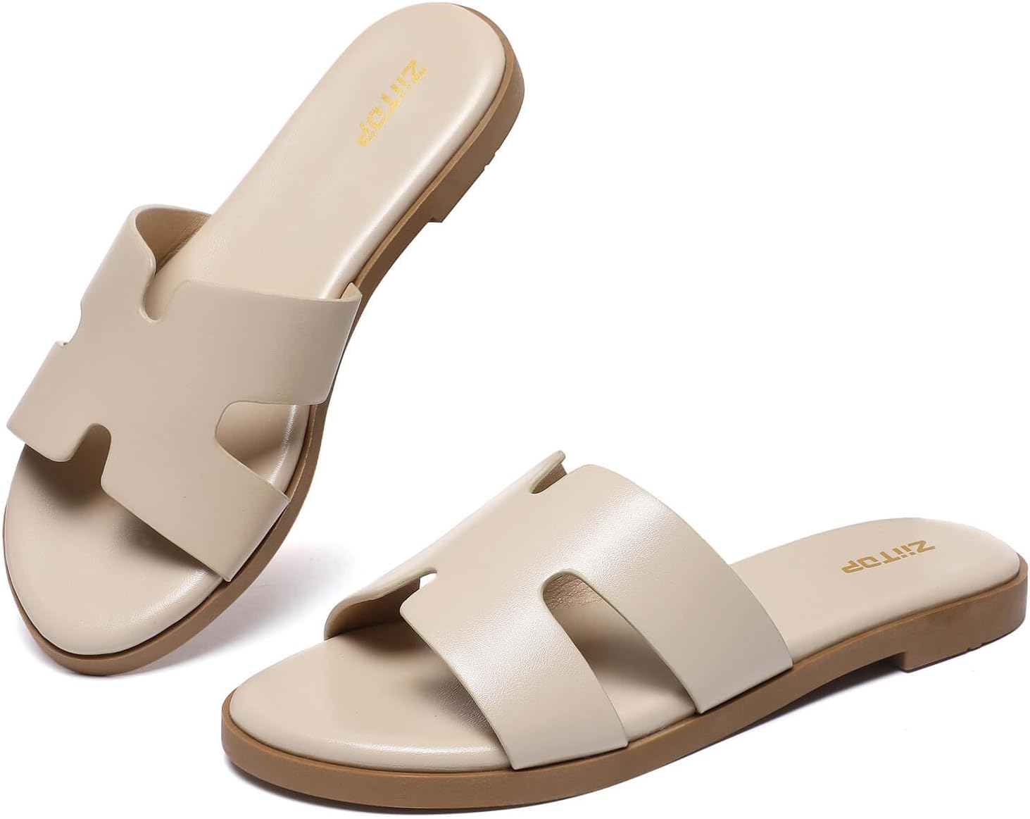 Women's Flat Sandals Fashion Ladies Slide Sandals Comfortable Slip On Leather Slippers for Casual Dressy Summer - pokemaWomen's Flat Sandals Fashion Ladies Slide Sandals Comfortable Slip On Leather Slippers for Casual Dressy Summer