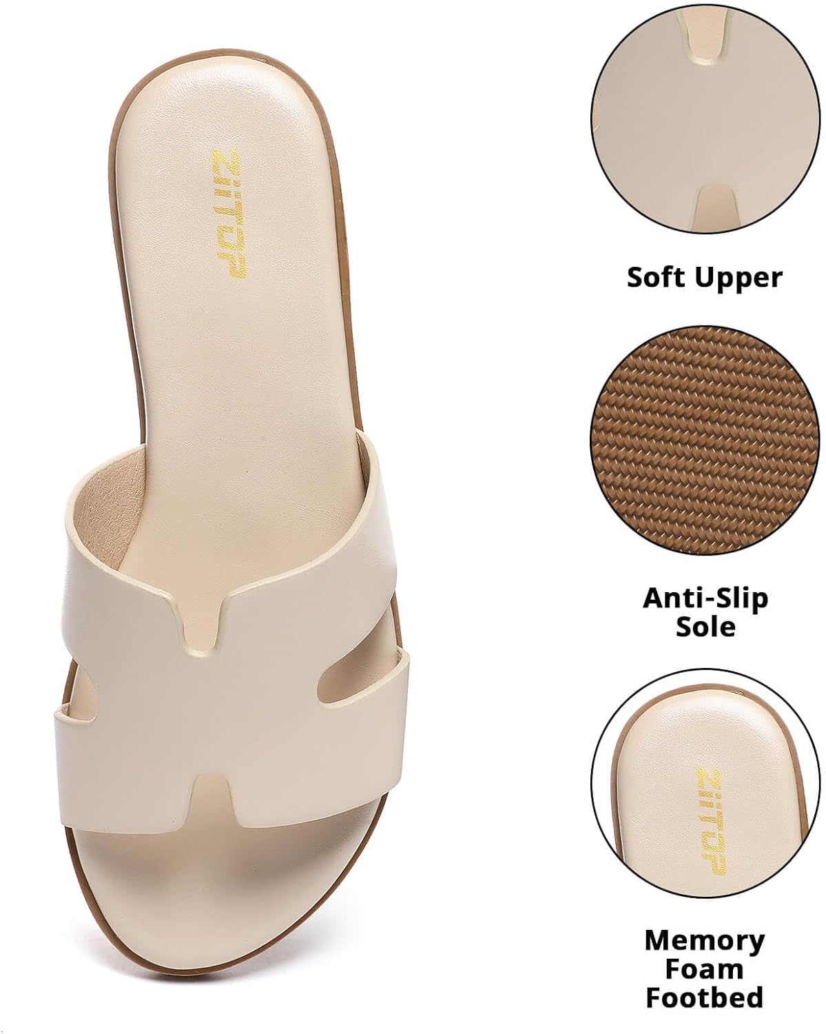Women's Flat Sandals Fashion Ladies Slide Sandals Comfortable Slip On Leather Slippers for Casual Dressy Summer - pokemaWomen's Flat Sandals Fashion Ladies Slide Sandals Comfortable Slip On Leather Slippers for Casual Dressy Summer