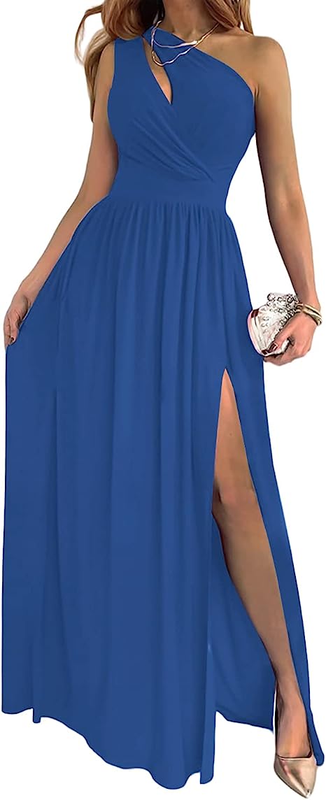 Women's One Shoulder High Split Cutout Sleeveless Elegant Sexy Cocktail Maxi Dress - pokemac08bb1e19e63ec7a92fd4bd714a8bf34