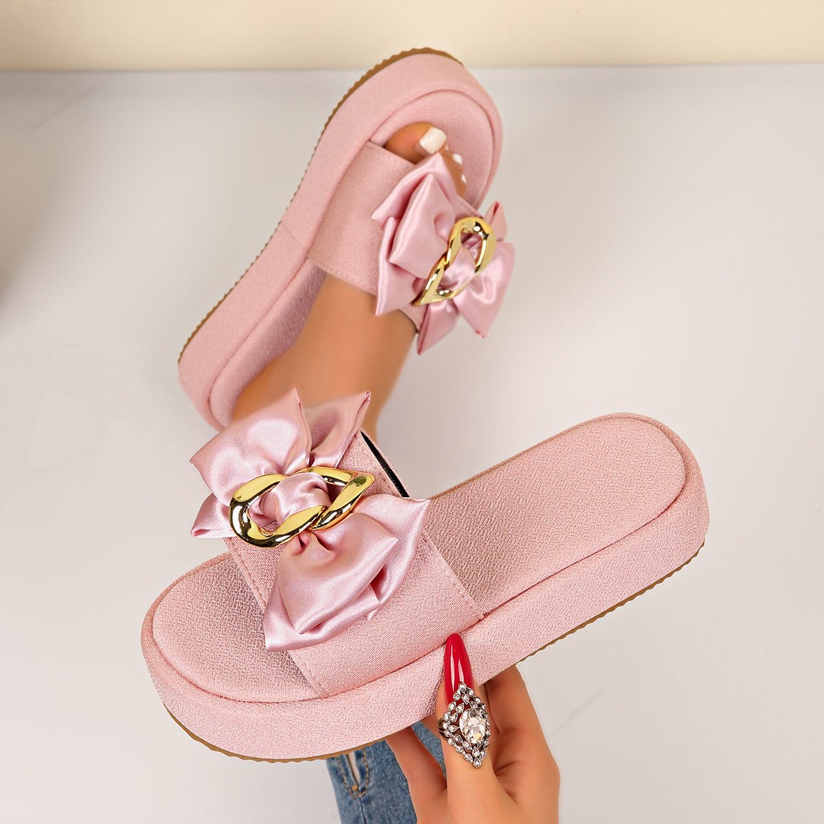 Womens Outdoor Thick-soled Bow-knot Slide Sandals - pokema7cc7c6c824fc7db3b445cdc6c3a4da37