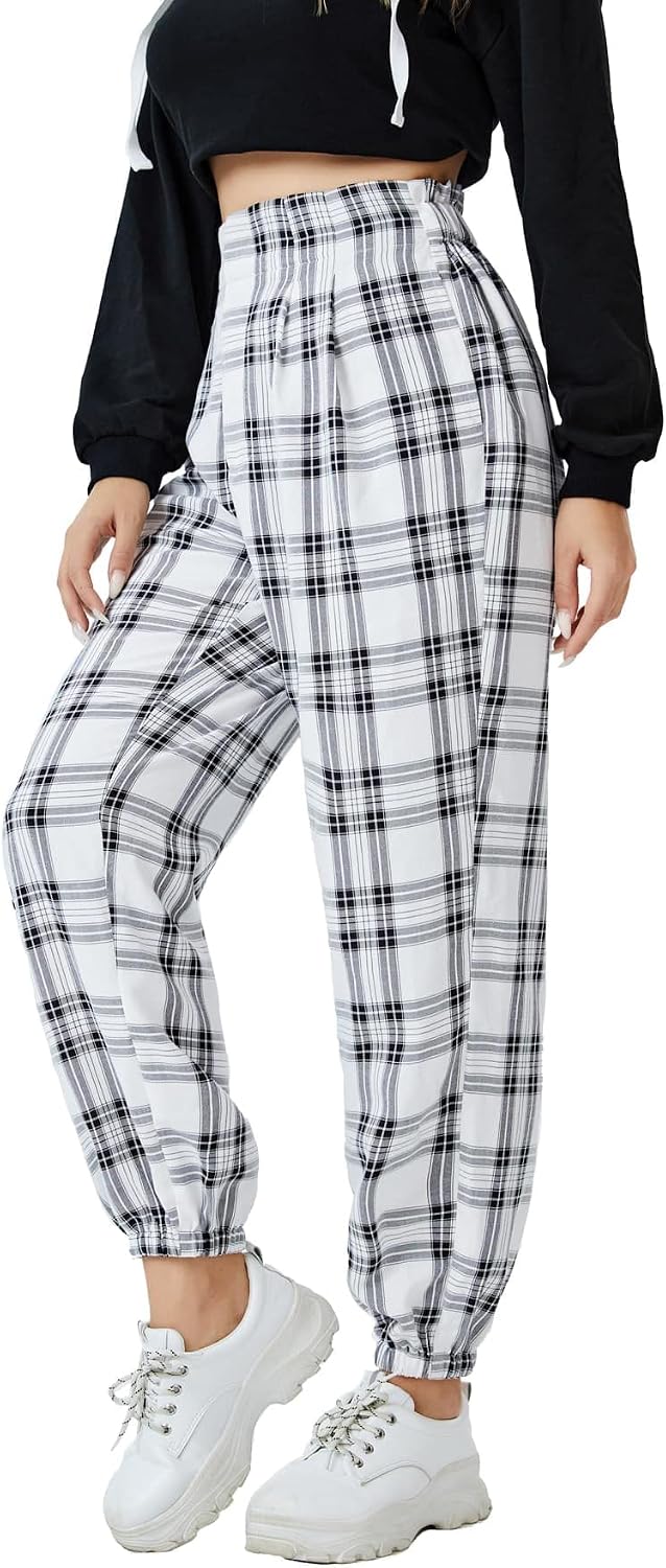 Women's Plaid High Waisted Tartan Pants with Pockets - pokemaWomen's Plaid High Waisted Tartan Pants with Pockets