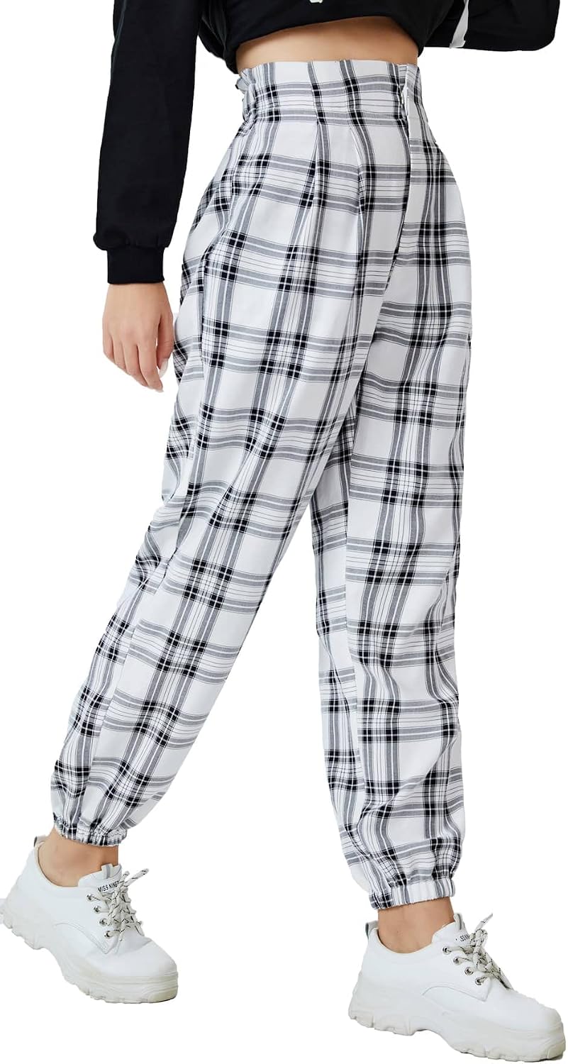 Women's Plaid High Waisted Tartan Pants with Pockets - pokemaWomen's Plaid High Waisted Tartan Pants with Pockets