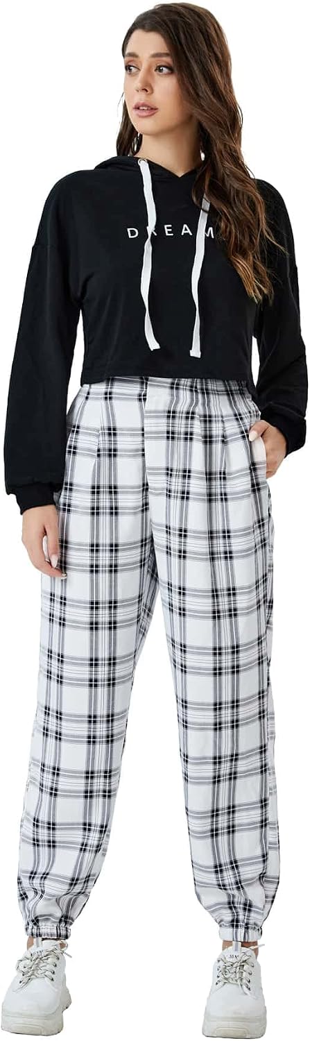 Women's Plaid High Waisted Tartan Pants with Pockets - pokemaWomen's Plaid High Waisted Tartan Pants with Pockets