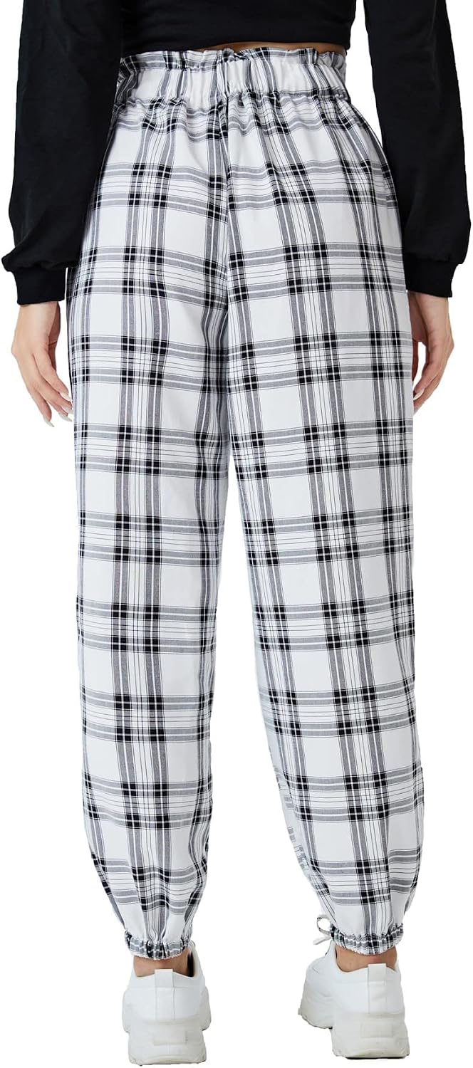 Women's Plaid High Waisted Tartan Pants with Pockets - pokemaWomen's Plaid High Waisted Tartan Pants with Pockets