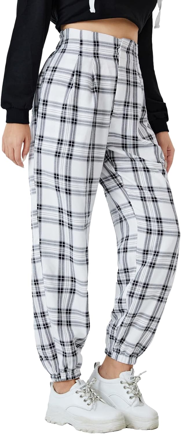 Women's Plaid High Waisted Tartan Pants with Pockets - pokemaWomen's Plaid High Waisted Tartan Pants with Pockets