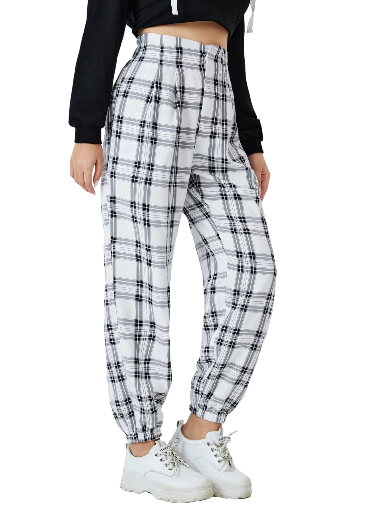Women's Plaid High Waisted Tartan Pants with Pockets - pokemaWomen's Plaid High Waisted Tartan Pants with Pockets