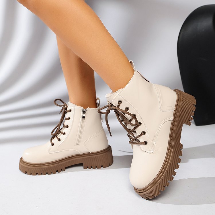 Women's Platform Martin Boots, Round Toe Side Zipper Retro Ankle Boots, Plus Size Women's Boots For Spring & Autumn - pokema4504fe31658804775985a9bb410c4384