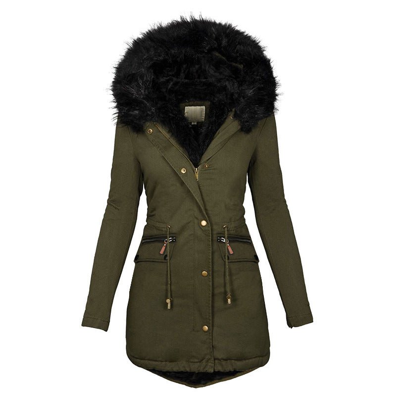 Women's Plush Hooded Parkas Winter Warm Thick Zip-up Jackets Casual Mid-length Solid Buckle Pockets Coat Outerwear Clothing - pokema7b3ffb41509f419414460de281c7470b