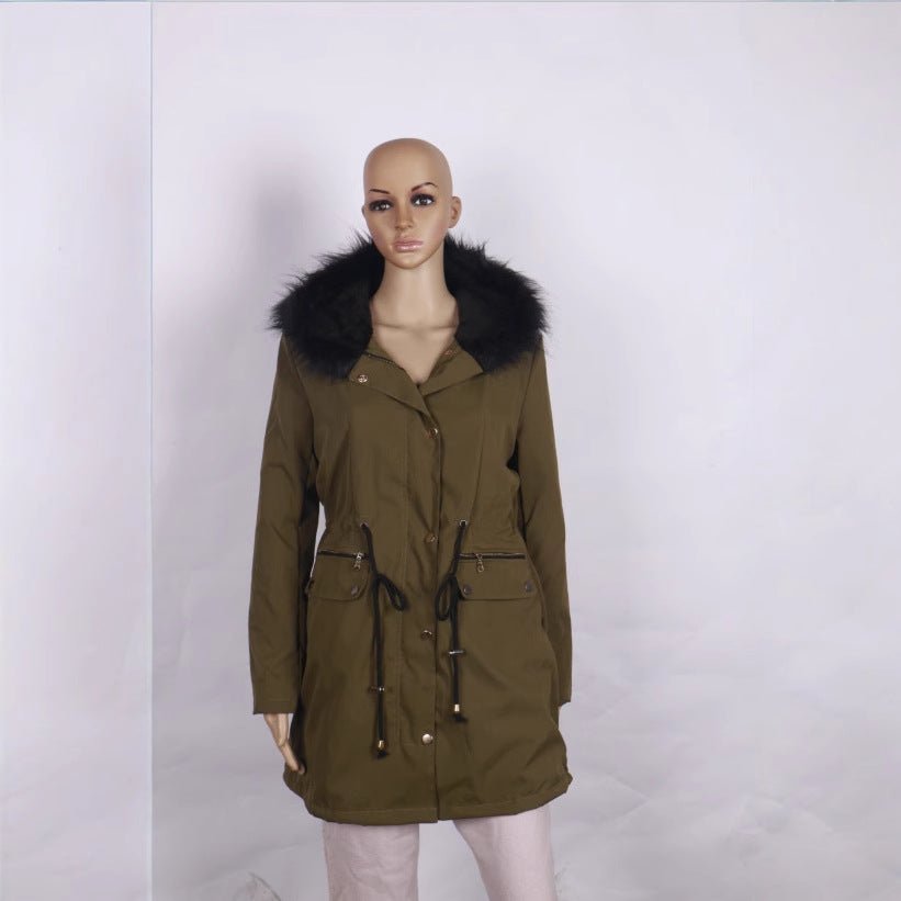 Women's Plush Hooded Parkas Winter Warm Thick Zip-up Jackets Casual Mid-length Solid Buckle Pockets Coat Outerwear Clothing - pokemada8c6fa7c596fbdf606f2095acb3e038