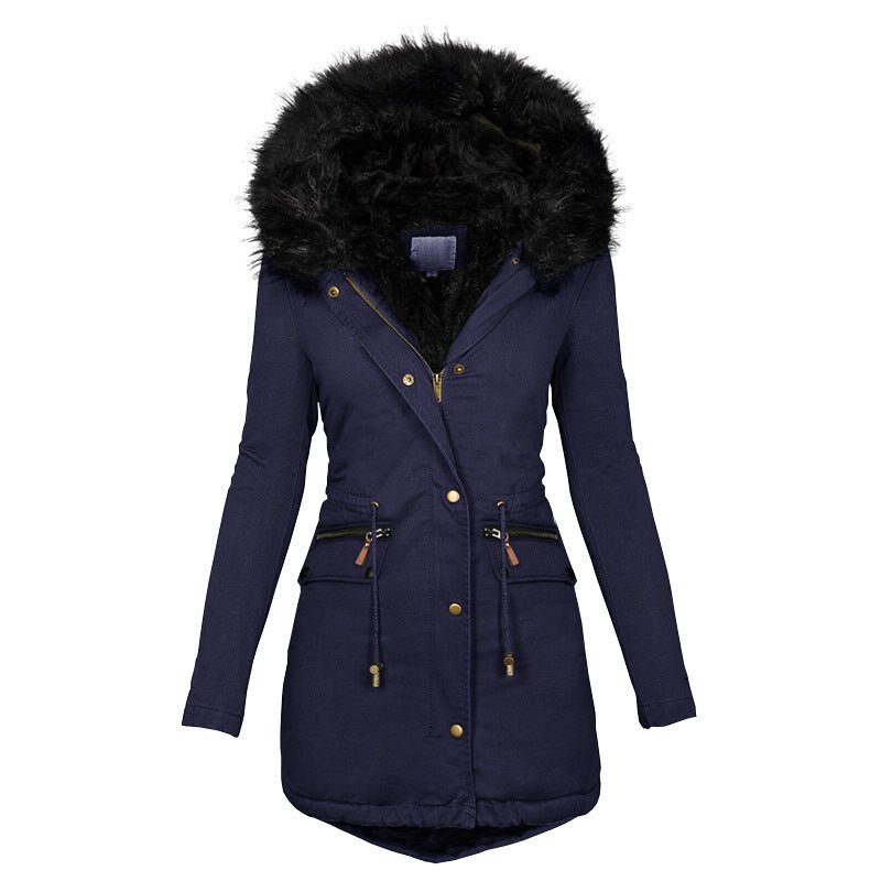 Women's Plush Hooded Parkas Winter Warm Thick Zip-up Jackets Casual Mid-length Solid Buckle Pockets Coat Outerwear Clothing - pokema9dd0b6b9c801675984b68cc95127c6ac