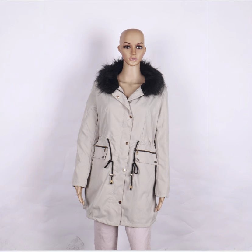 Women's Plush Hooded Parkas Winter Warm Thick Zip-up Jackets Casual Mid-length Solid Buckle Pockets Coat Outerwear Clothing - pokema2d32a14e988cf5fdf9e7030c24120242